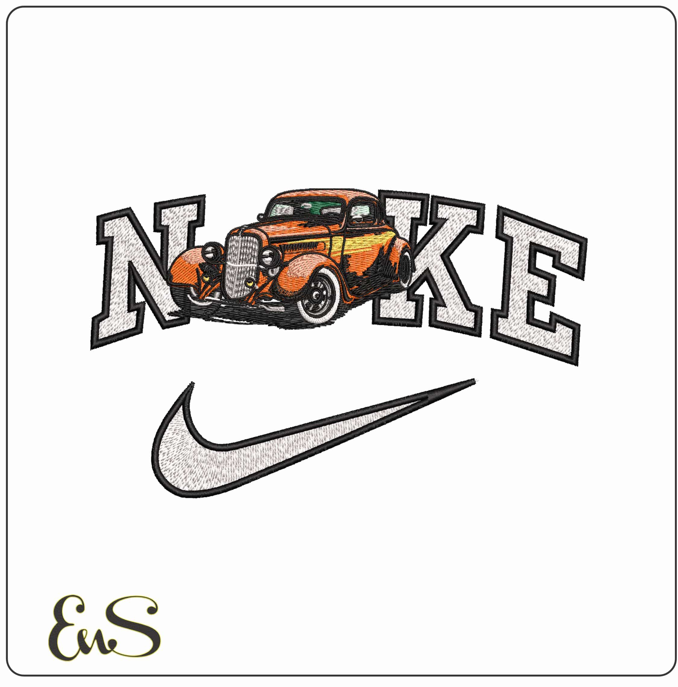 Nike 1950s lowered Hot Rod- Elegant embroidery design file - instant download