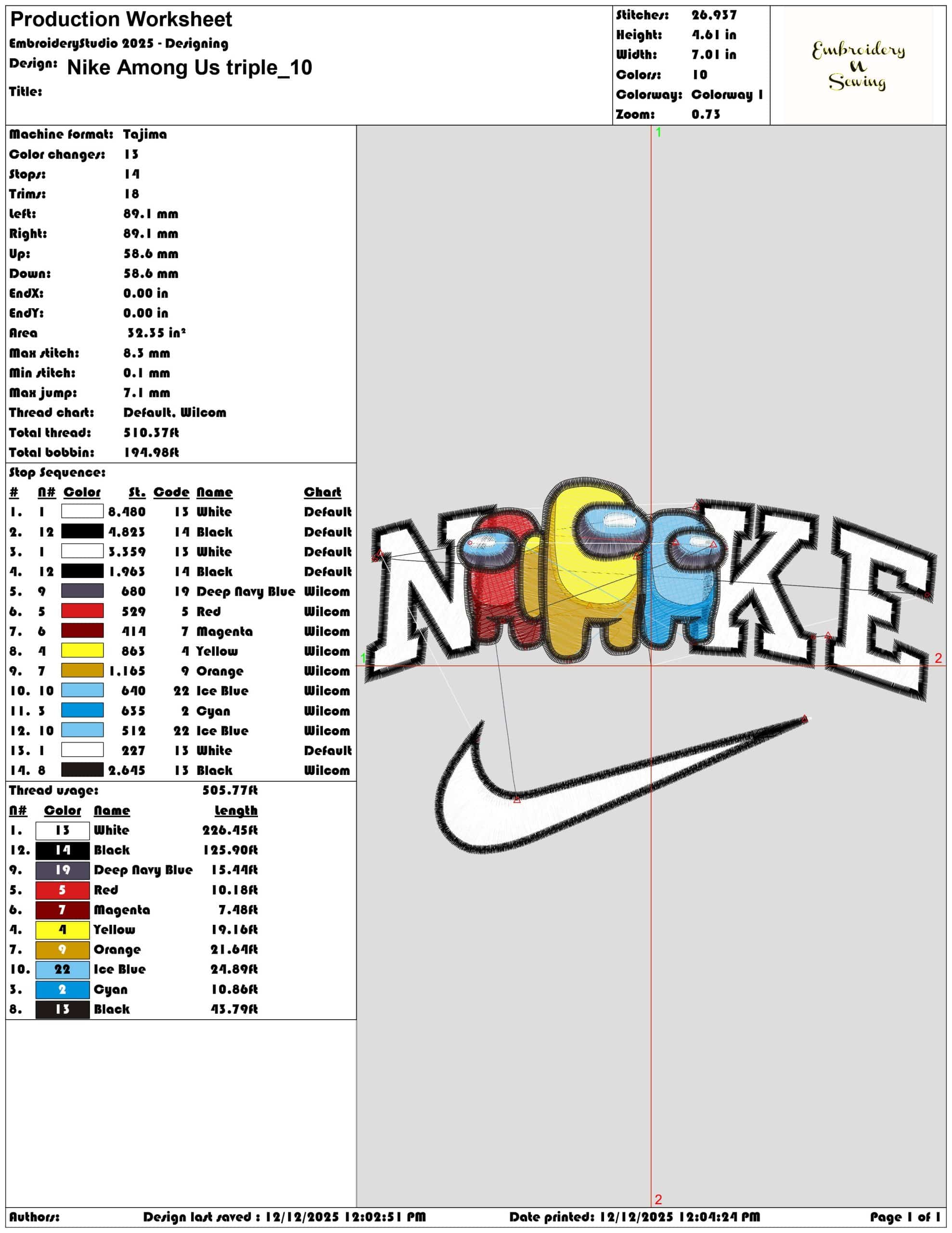 Nike Among Us triple- Elegant embroidery design file - instant download — view 3