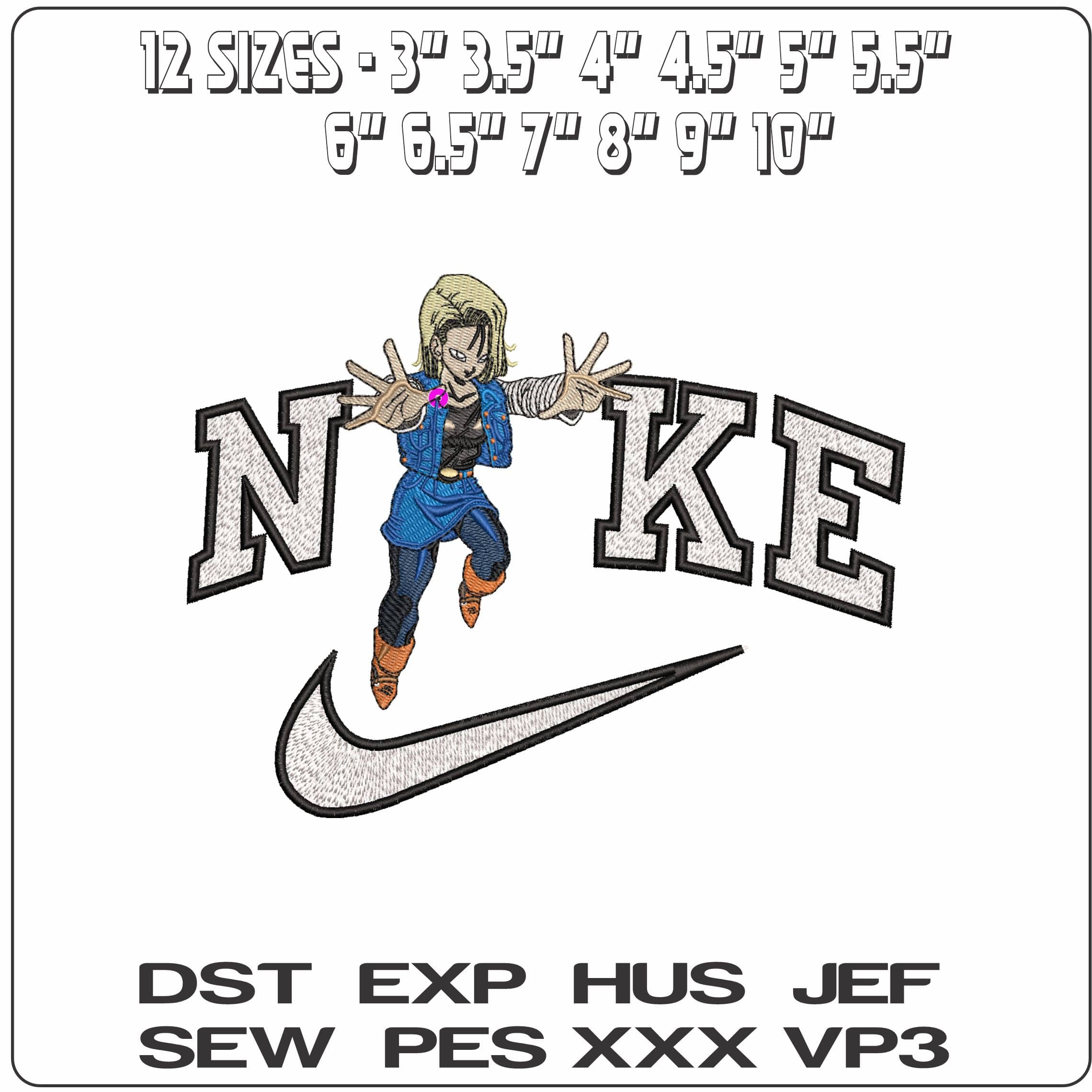Nike Android 18 Dragon Ball Anime- Elegant embroidery design file - instant download — view 2