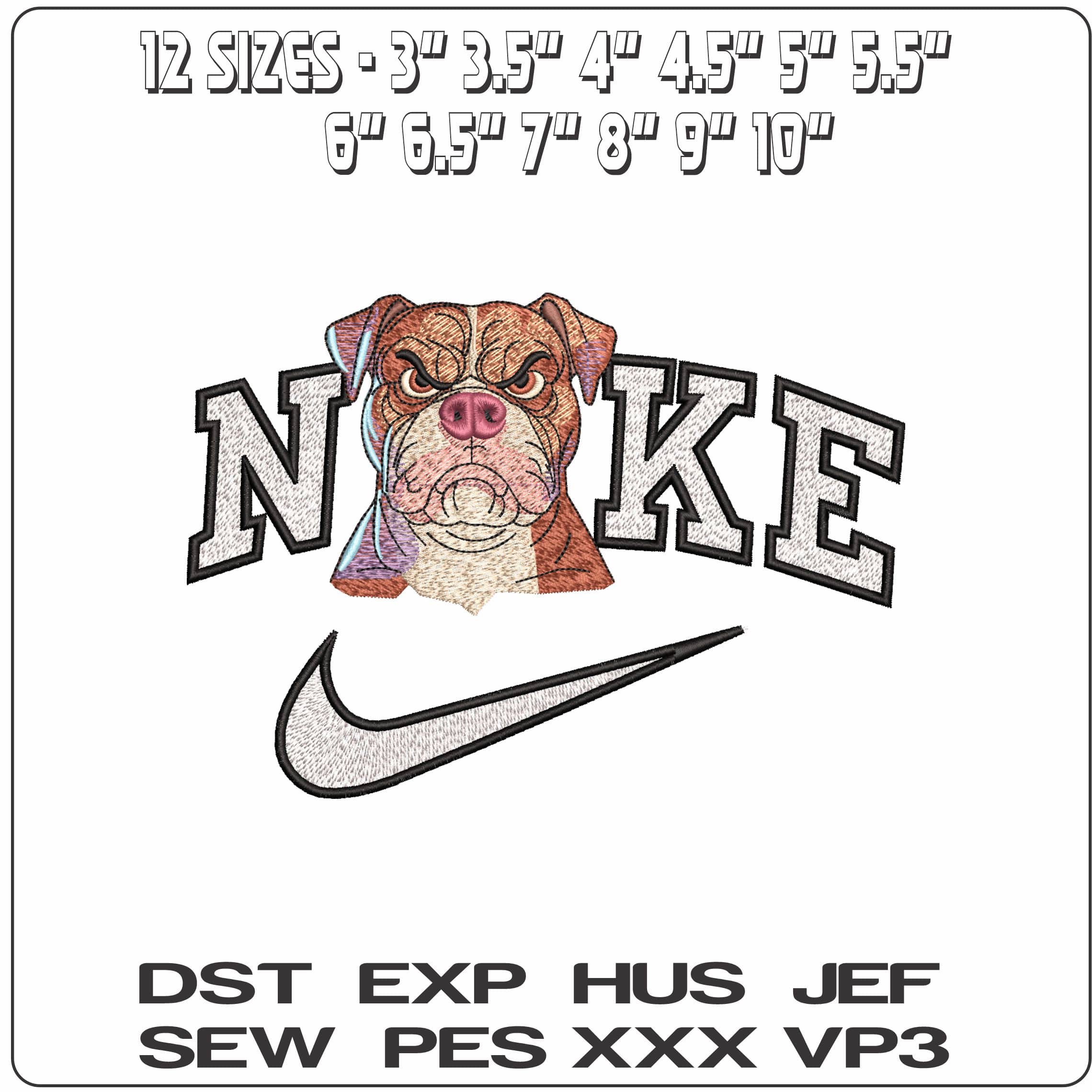 Nike Angry English Bulldog- Elegant embroidery design file - instant download — view 2