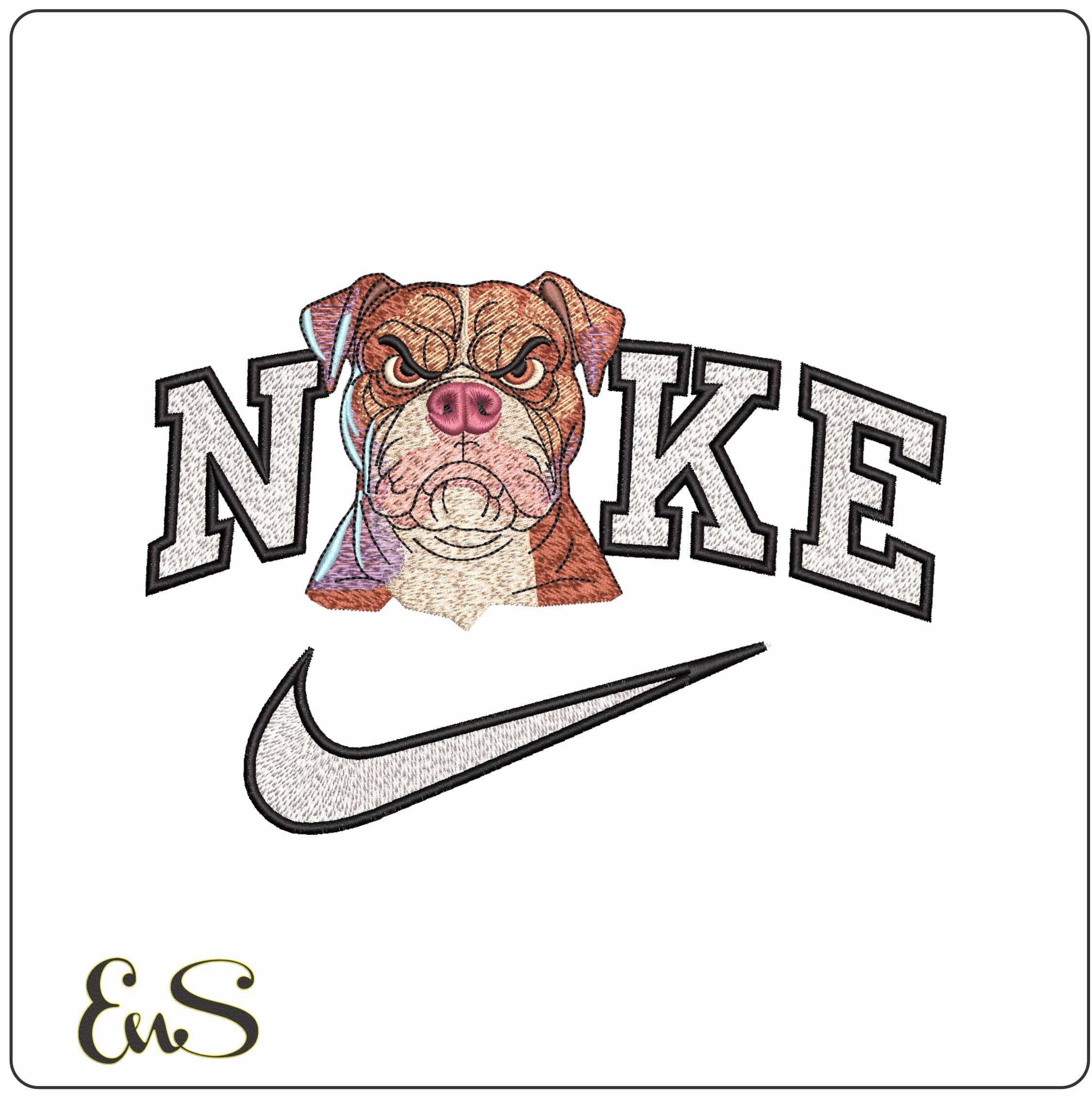 Nike Angry English Bulldog- Elegant embroidery design file - instant download