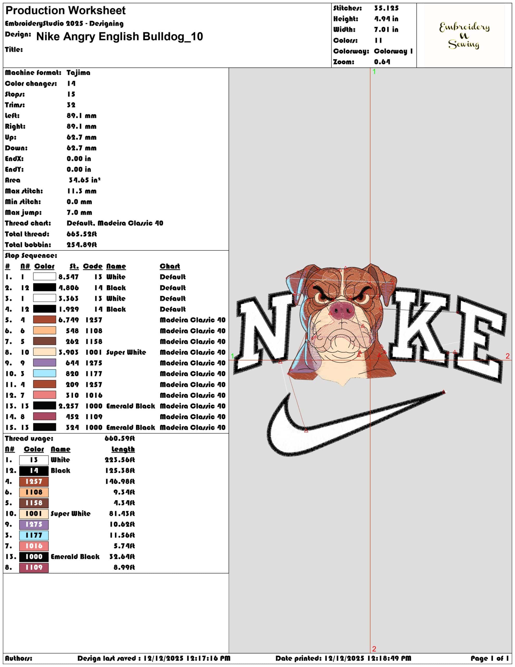 Nike Angry English Bulldog- Elegant embroidery design file - instant download — view 3