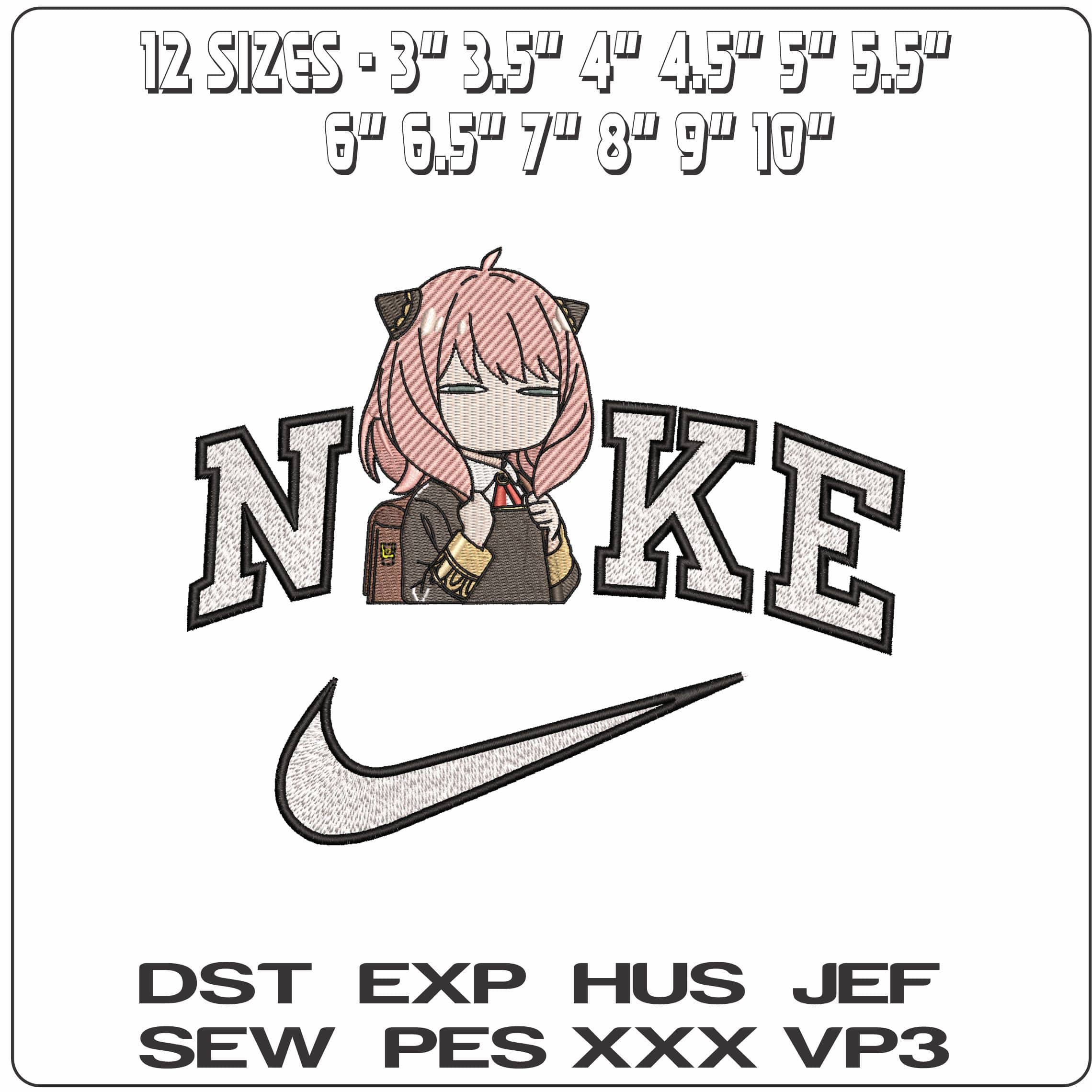 Nike Anya Forger Spy x Family Anime- Elegant embroidery design file - instant download — view 2