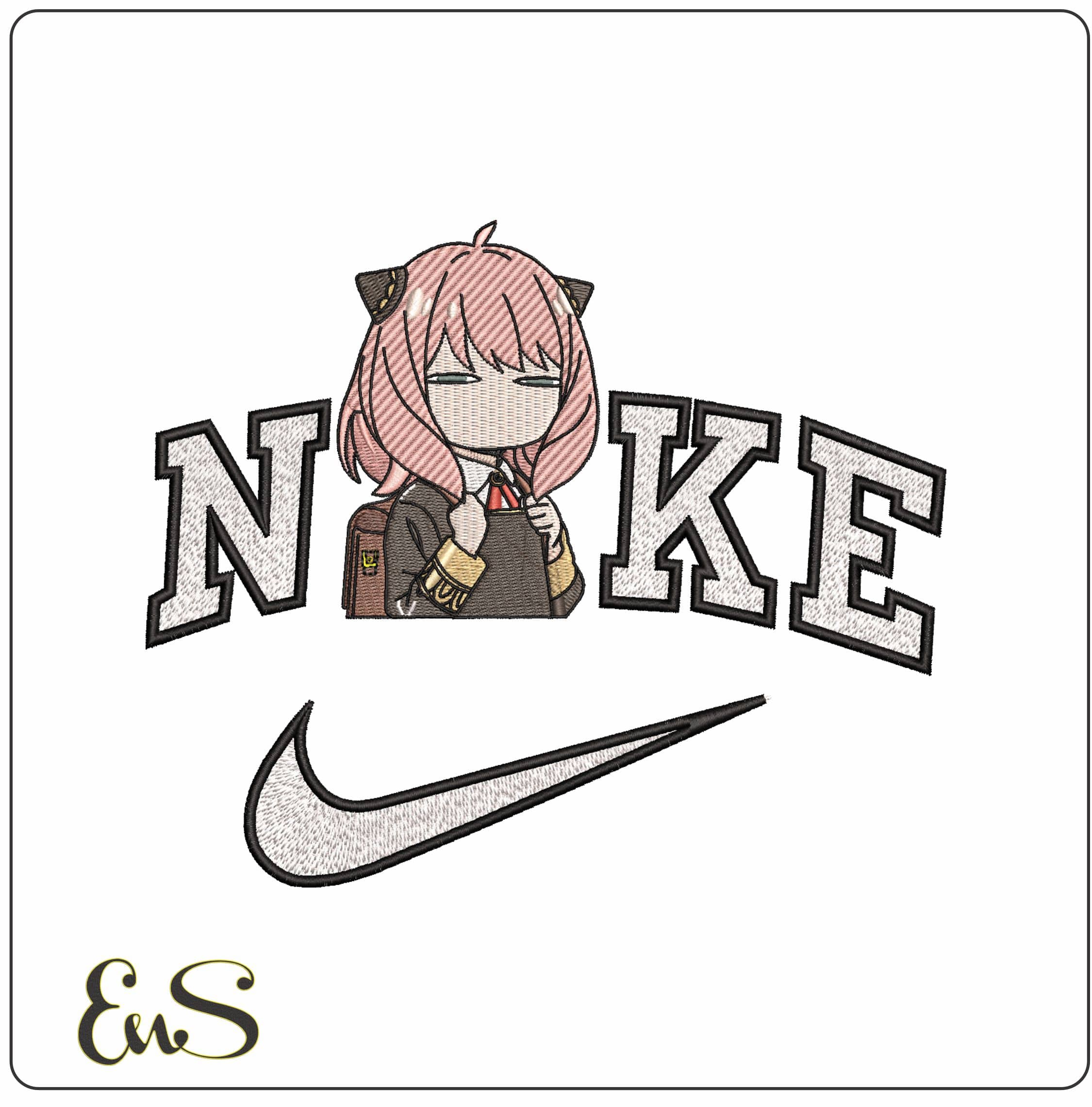 Nike Anya Forger Spy x Family Anime- Elegant embroidery design file - instant download