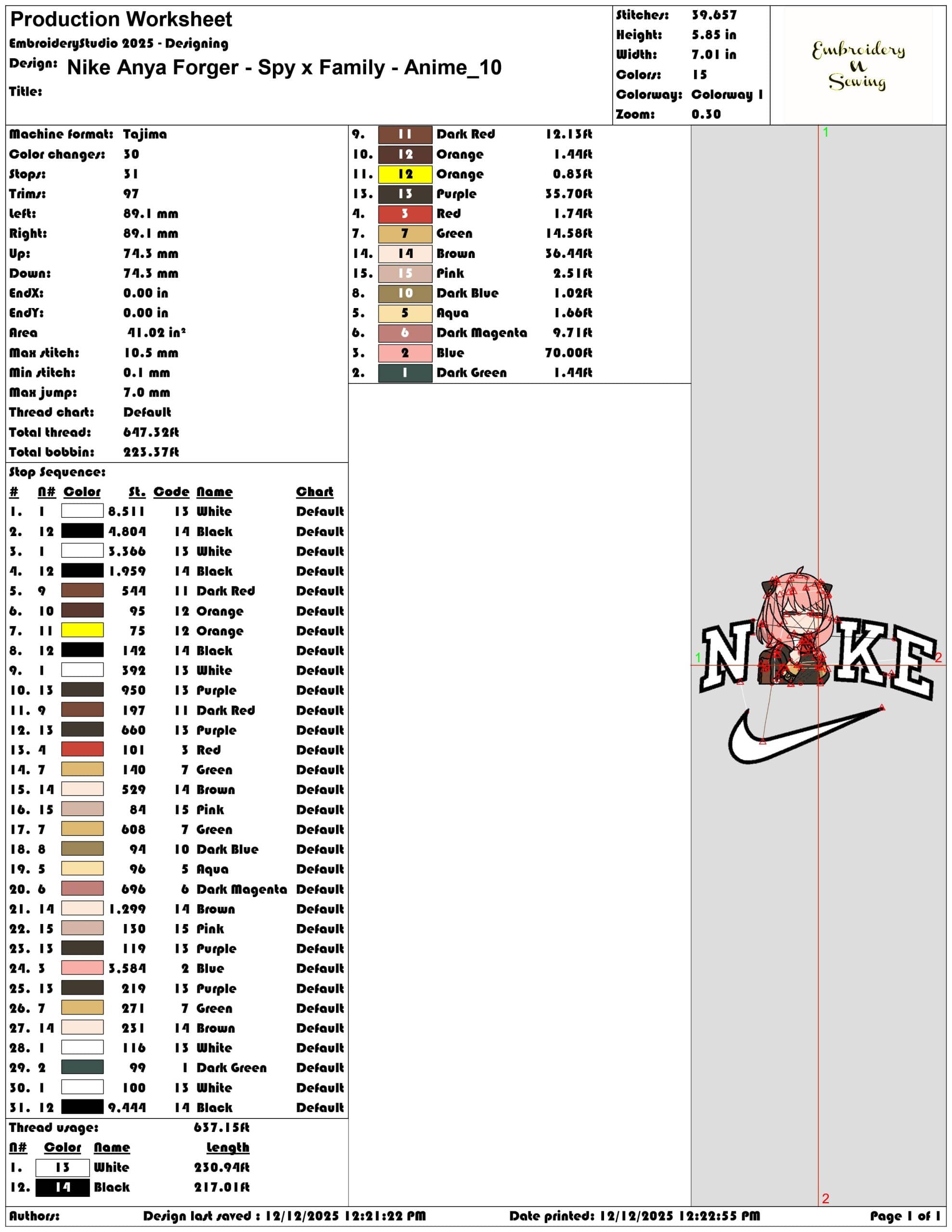 Nike Anya Forger Spy x Family Anime- Elegant embroidery design file - instant download — view 3
