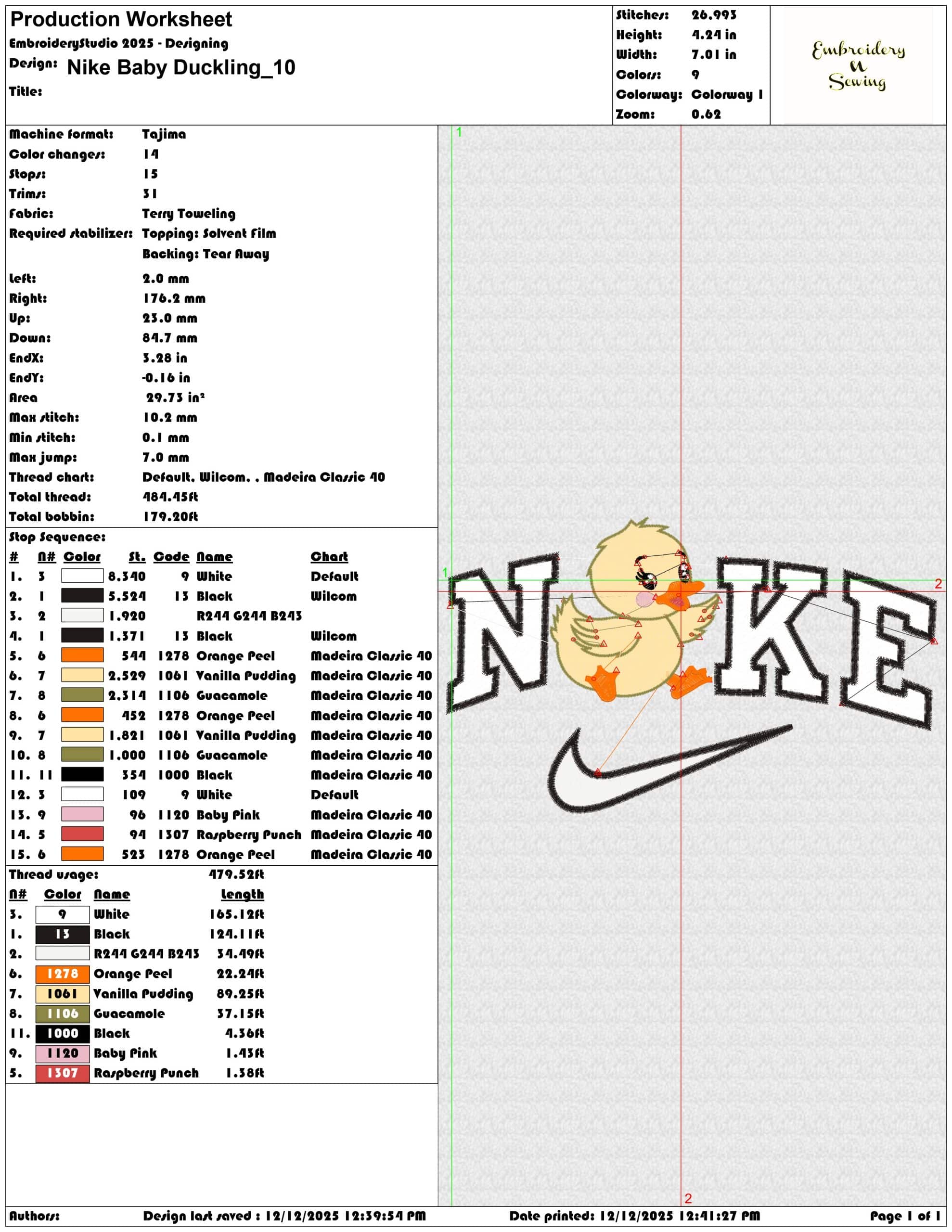 Nike Baby Duckling - Elegant embroidery design file - instant download — view 3