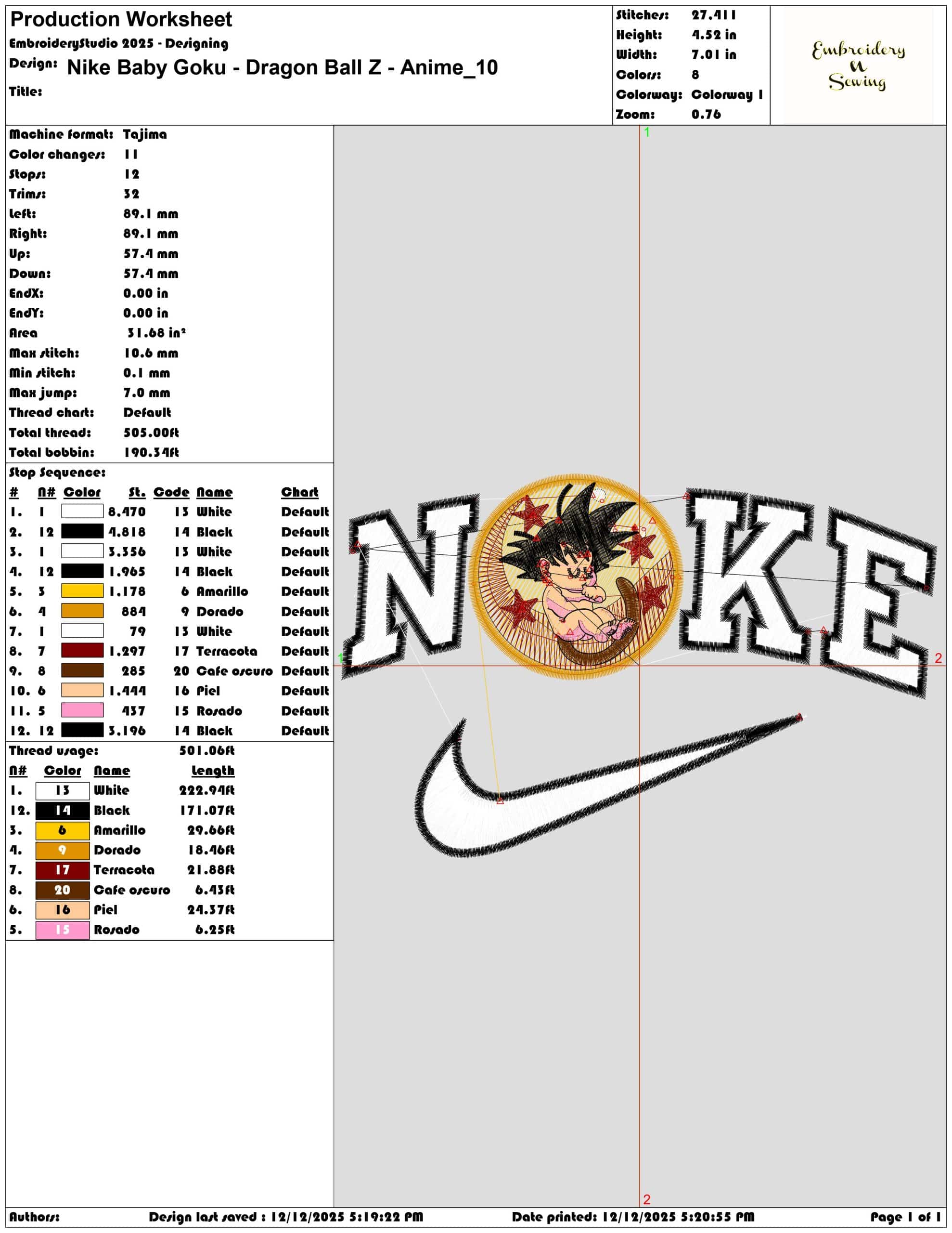 Nike Baby Goku Dragon Ball Z Anime- Elegant embroidery design file - instant download — view 3