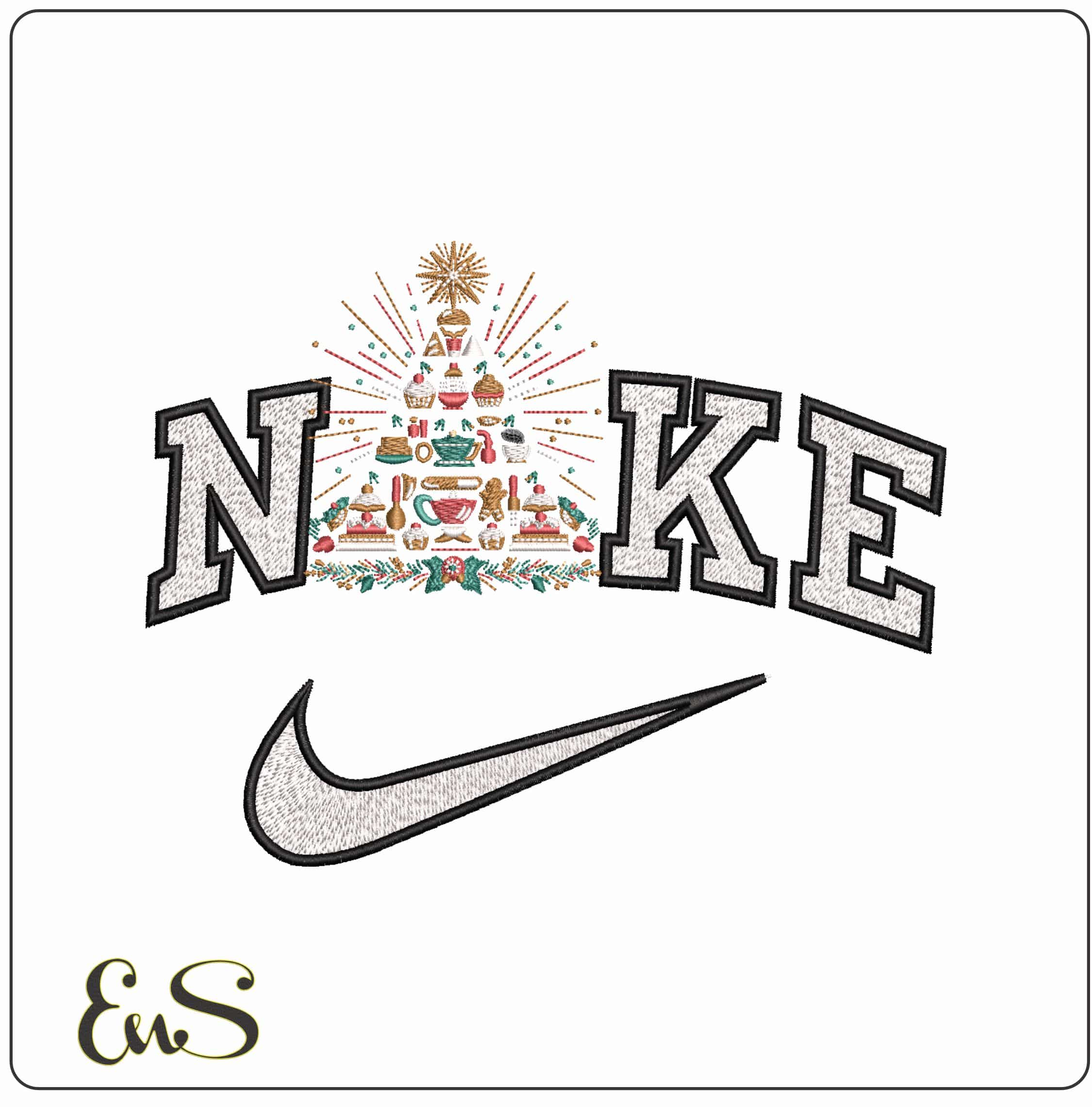 Nike Baking Christmas Tree- Elegant embroidery design file - instant download