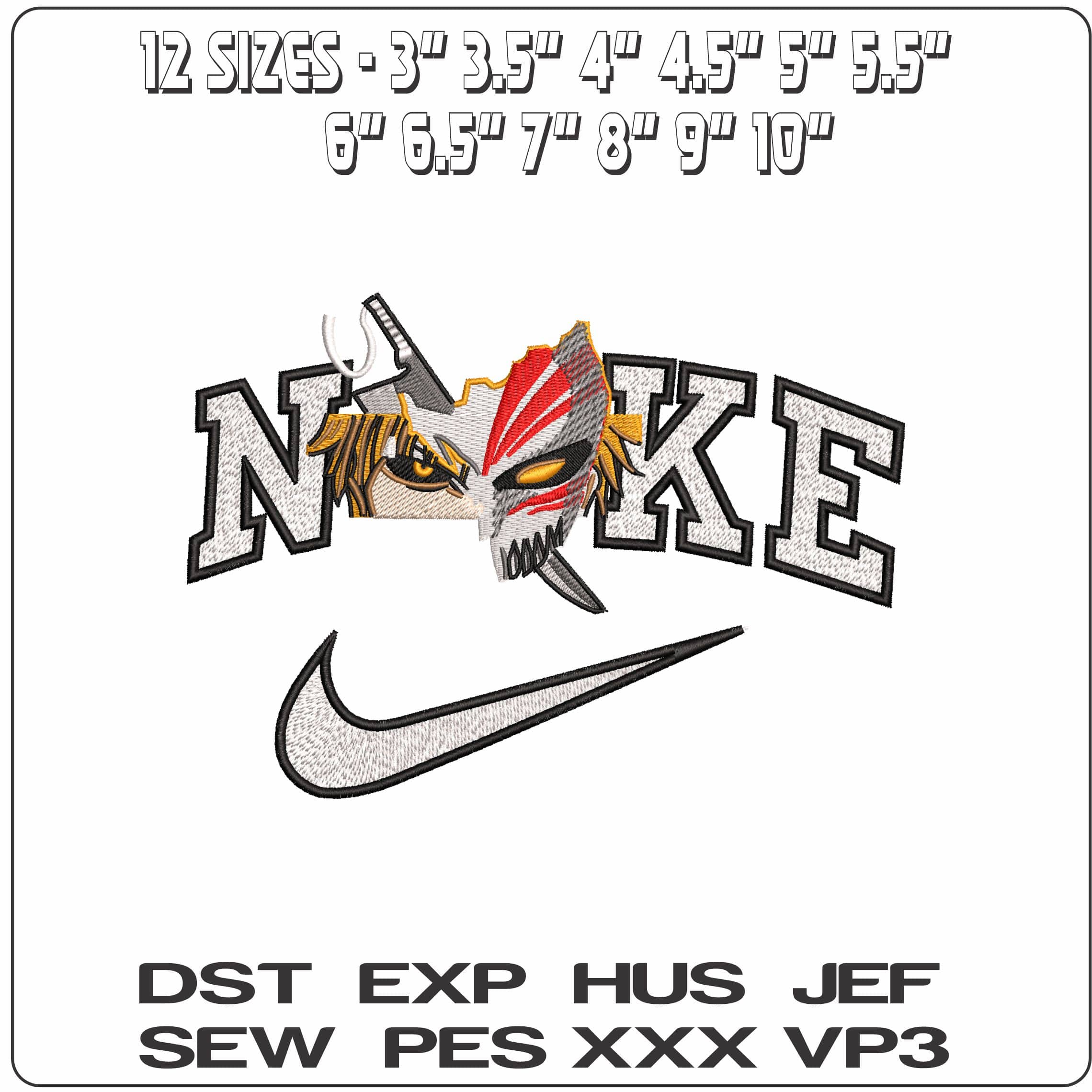 Nike Bankai Ichigo Kurosaki Hollow Mask Anime- Elegant embroidery design file - instant download — view 2