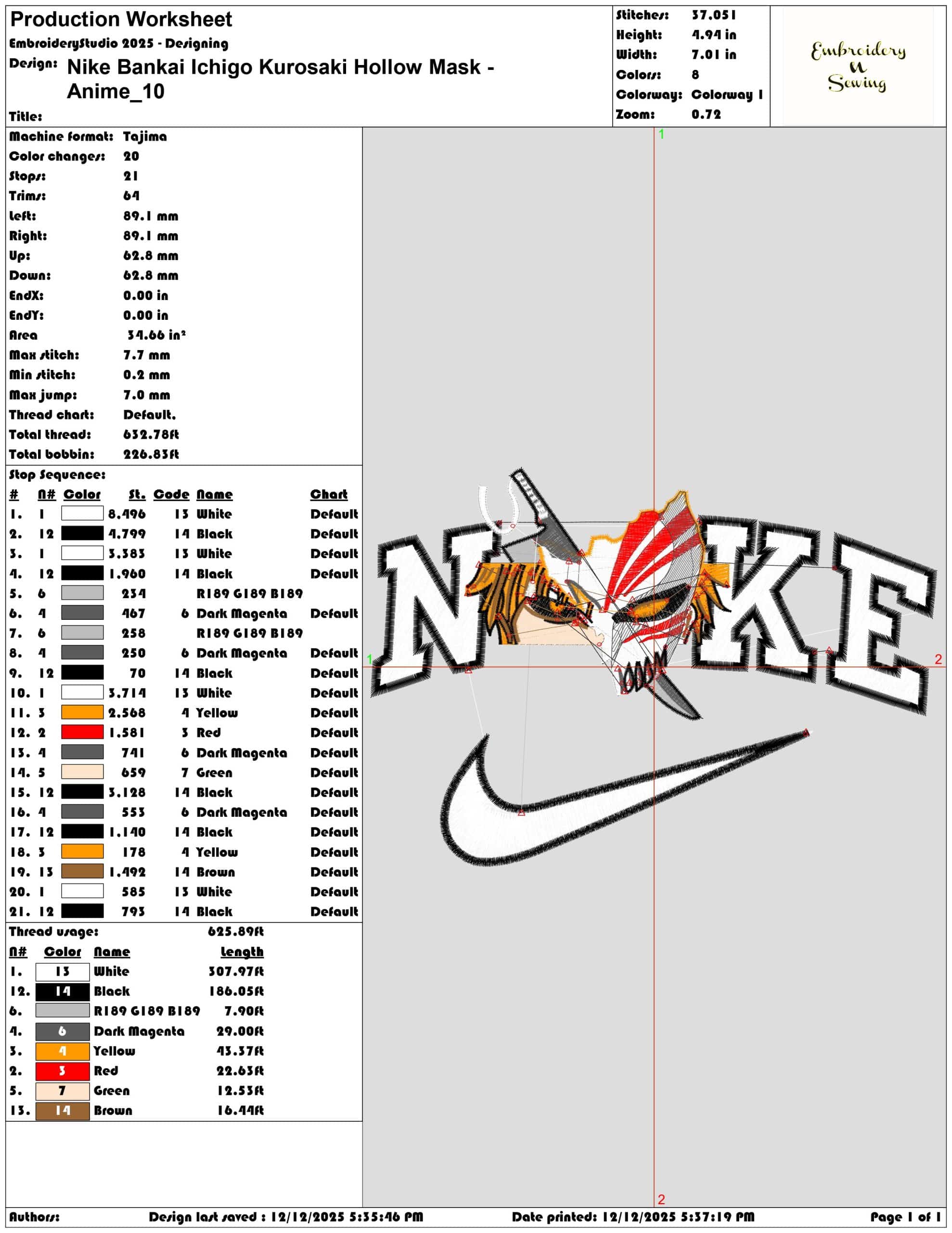 Nike Bankai Ichigo Kurosaki Hollow Mask Anime- Elegant embroidery design file - instant download — view 3