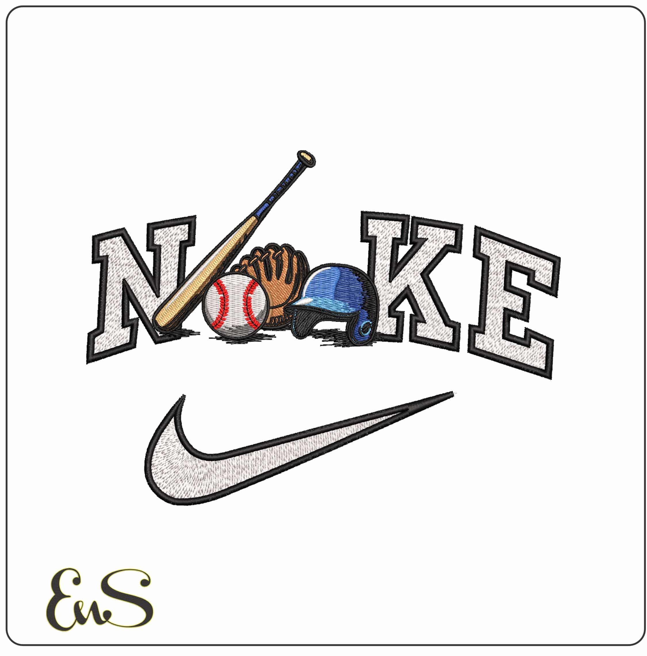 Nike Baseball Equipment - Elegant embroidery design file - instant download