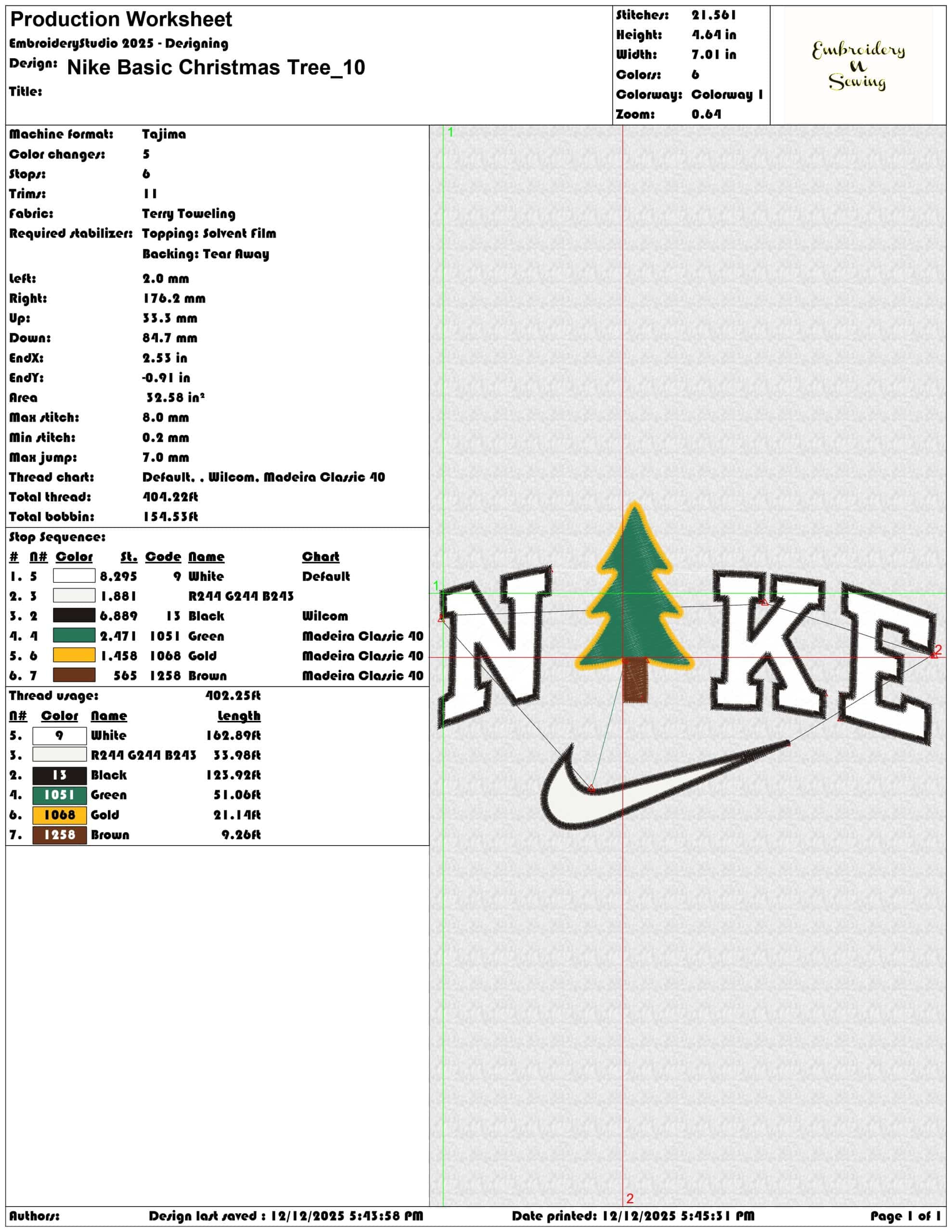Nike Basic Christmas Tree- Elegant embroidery design file - instant download — view 3