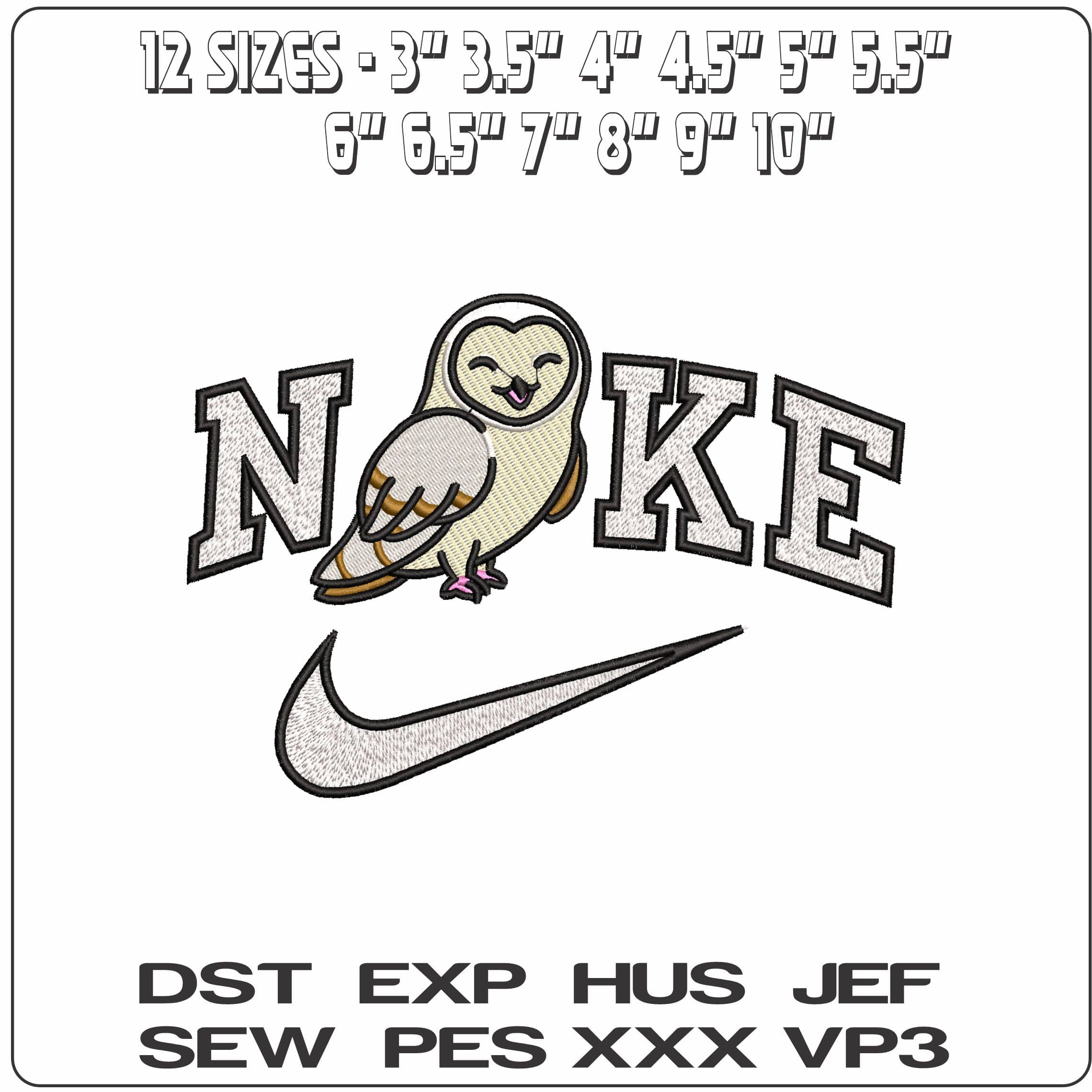 Nike Basic Headwig owl- Elegant embroidery design file - instant download — view 2
