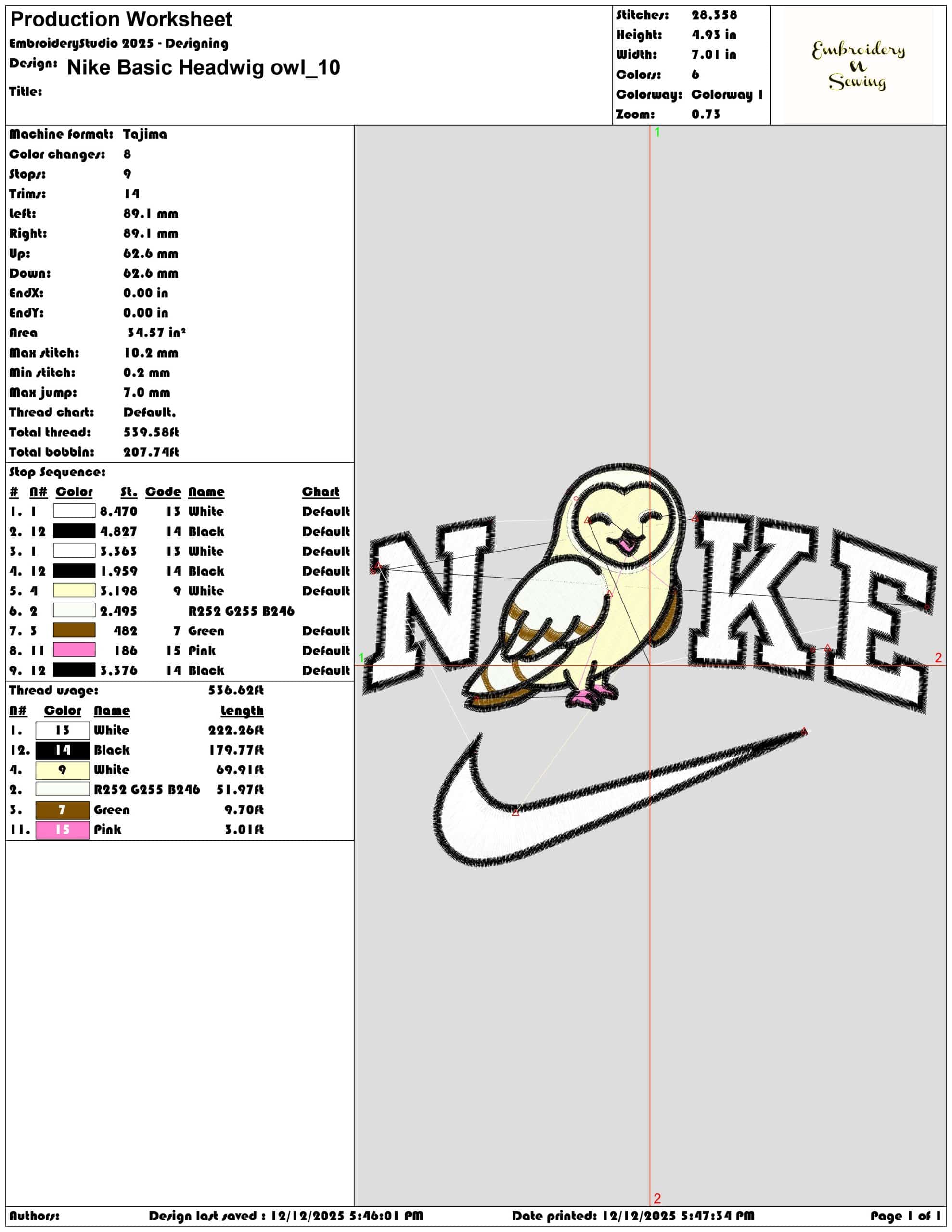 Nike Basic Headwig owl- Elegant embroidery design file - instant download — view 3