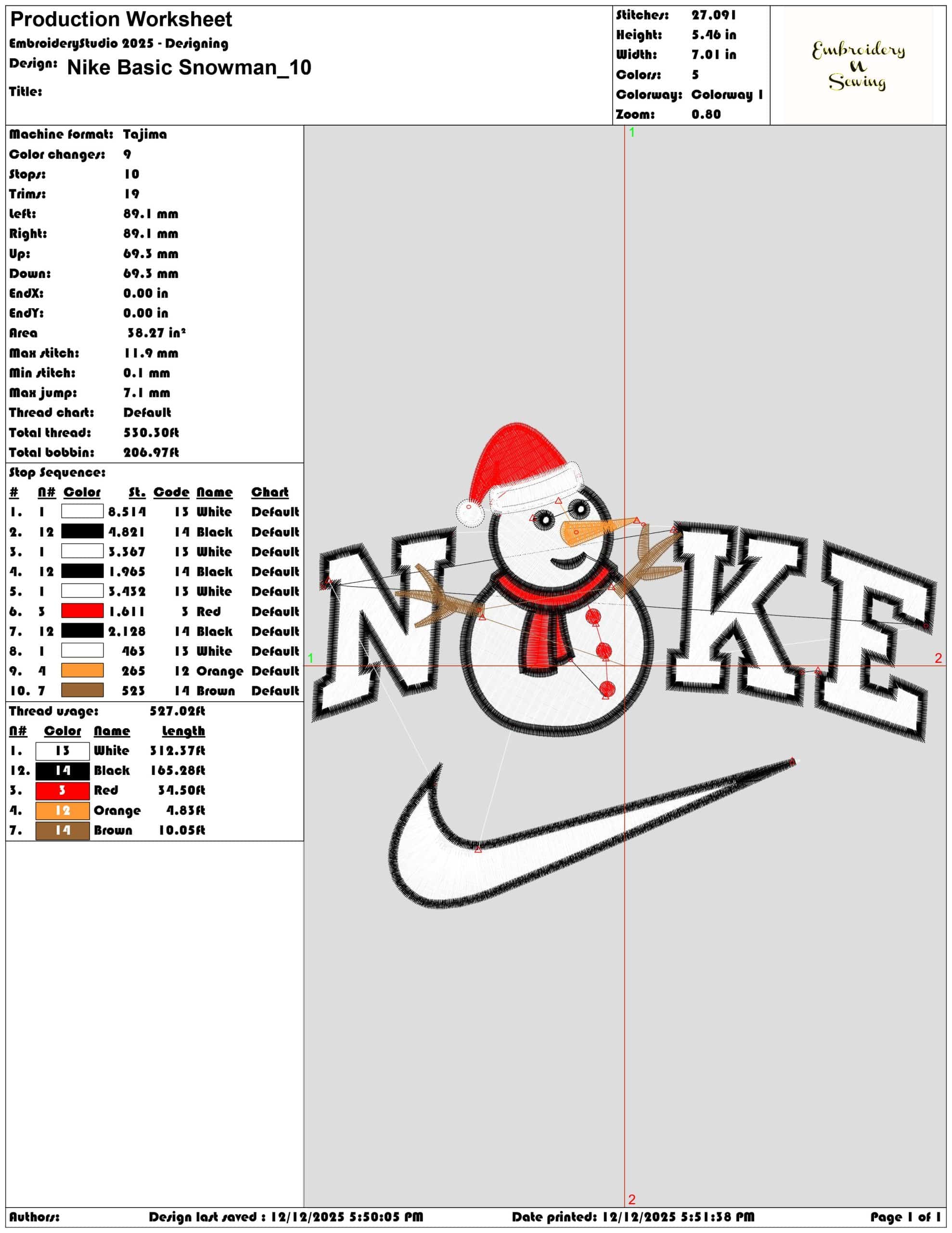 Nike Basic Snowman- Elegant embroidery design file - instant download — view 3