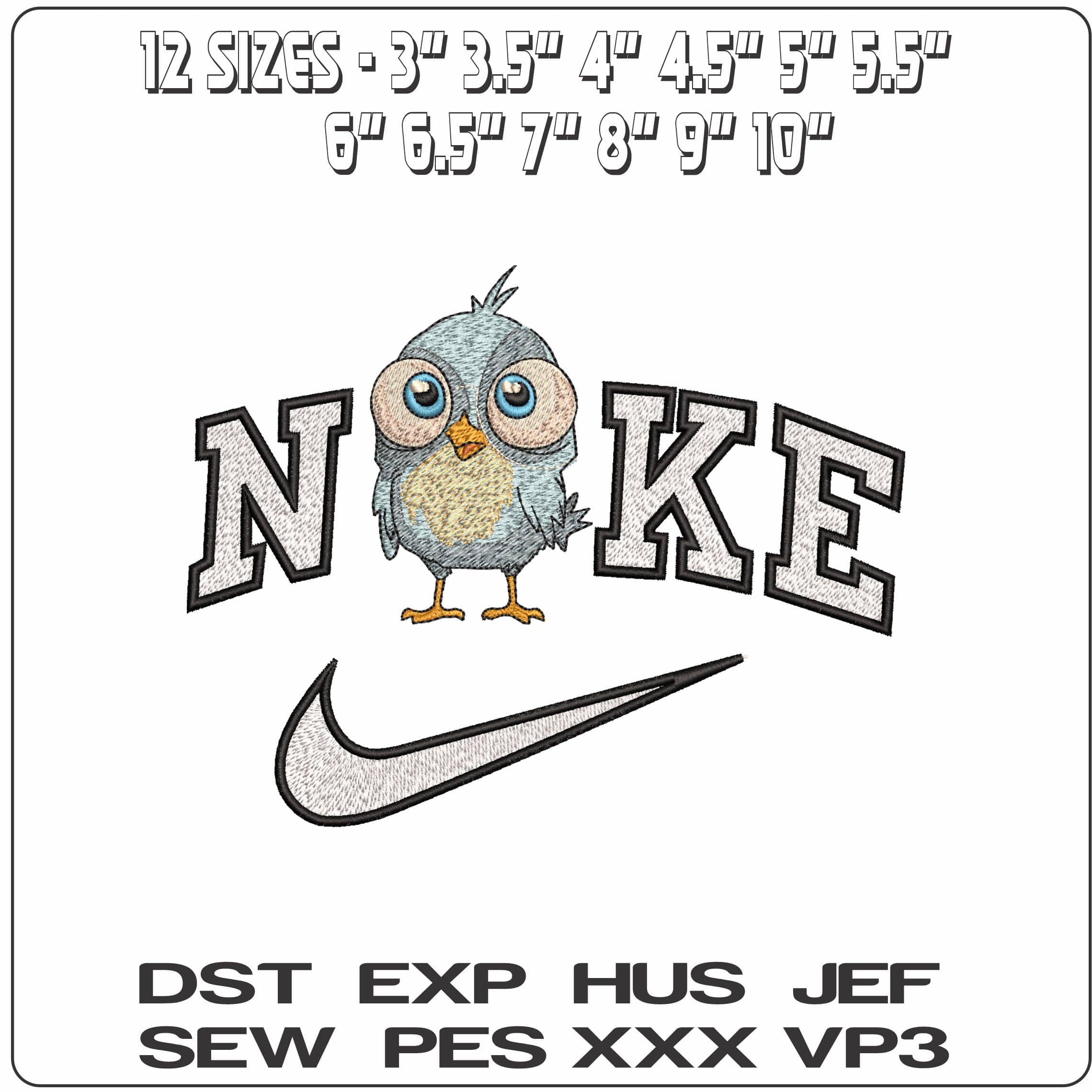 Nike Bird with Large Eyes - Elegant embroidery design file - instant download — view 2