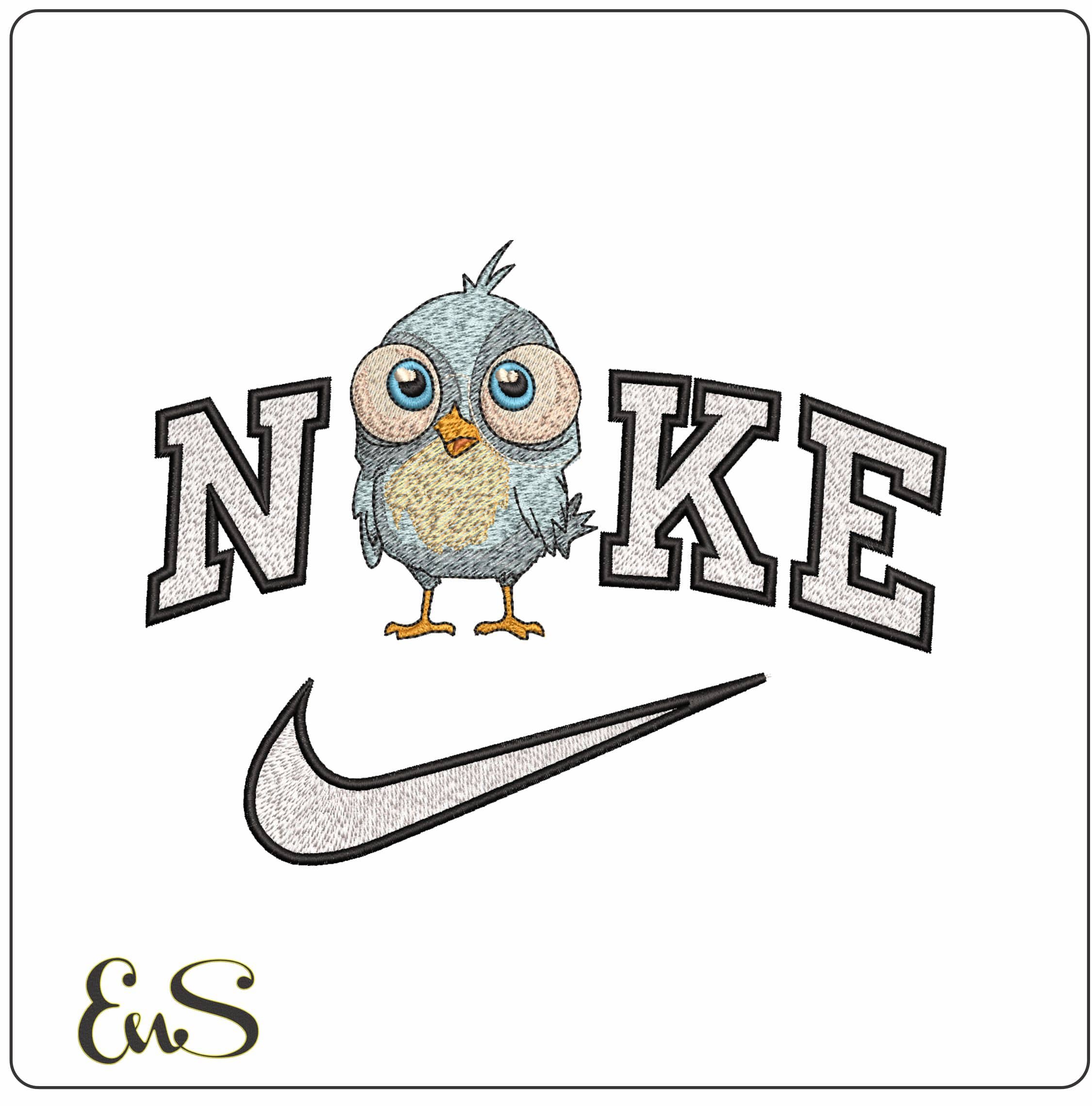 Nike Bird with Large Eyes - Elegant embroidery design file - instant download