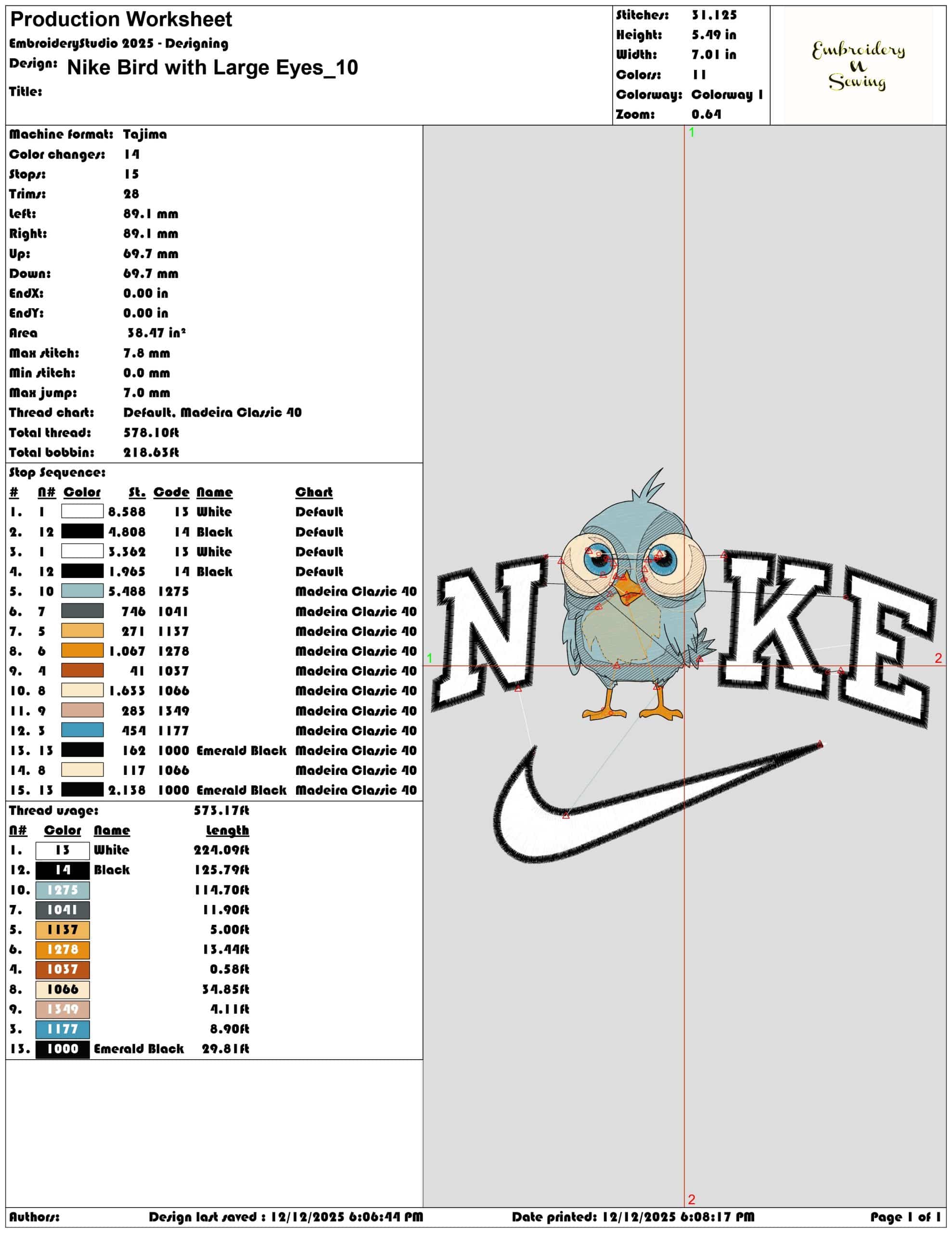 Nike Bird with Large Eyes - Elegant embroidery design file - instant download — view 3