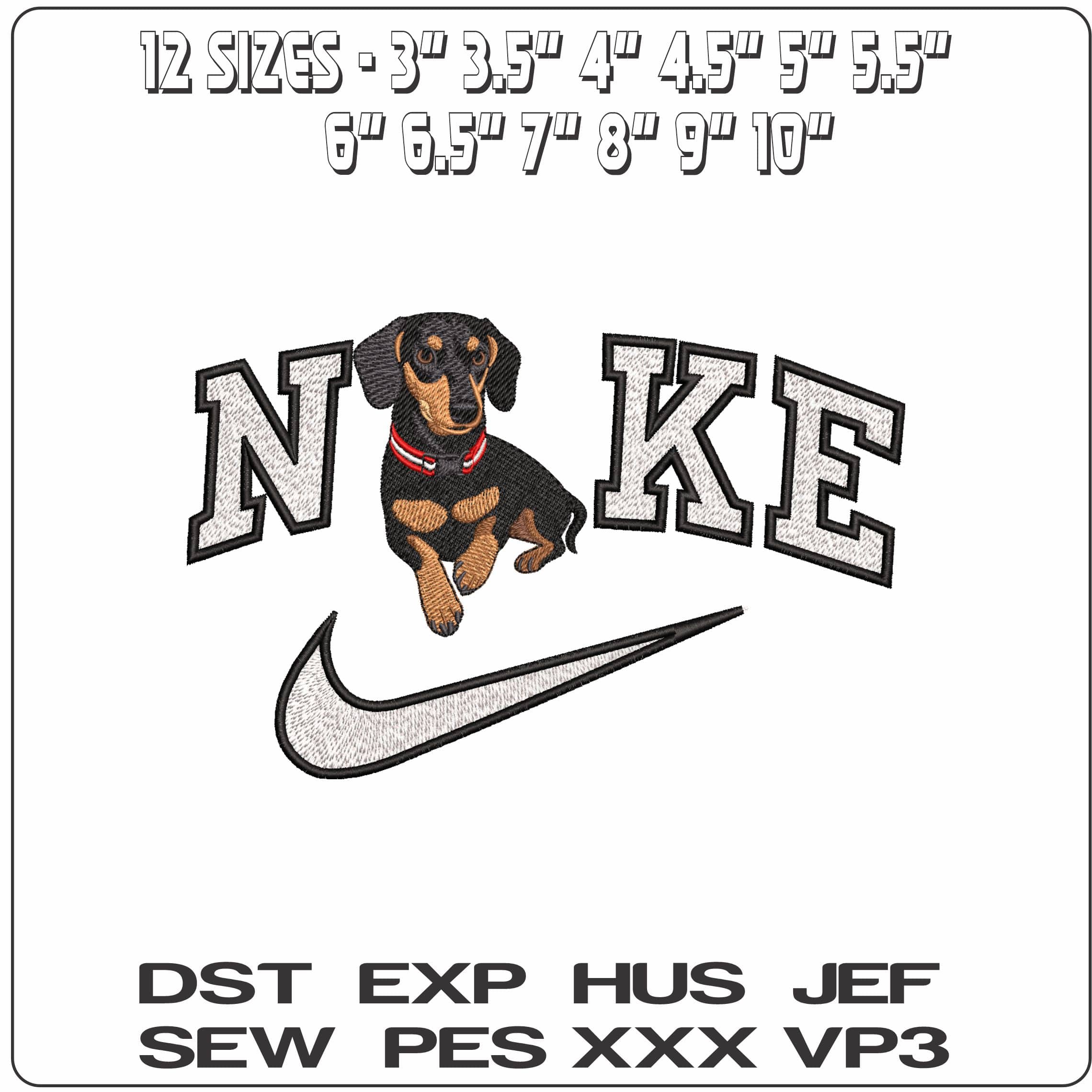 Nike Black and Tan Dachshund laying down - Elegant embroidery design file - instant download — view 2