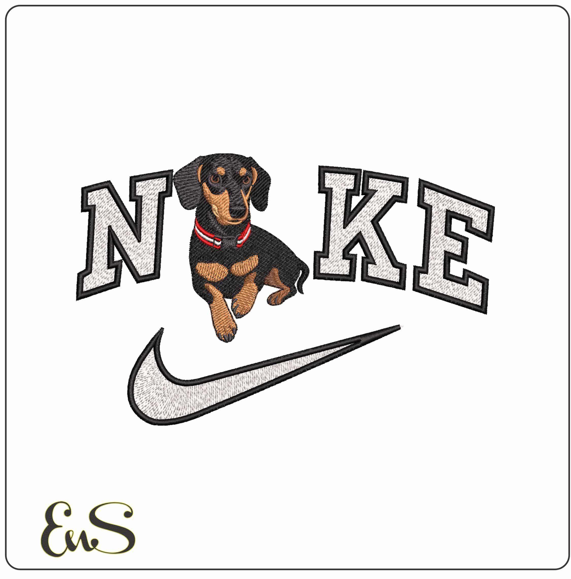 Nike Black and Tan Dachshund laying down - Elegant embroidery design file - instant download