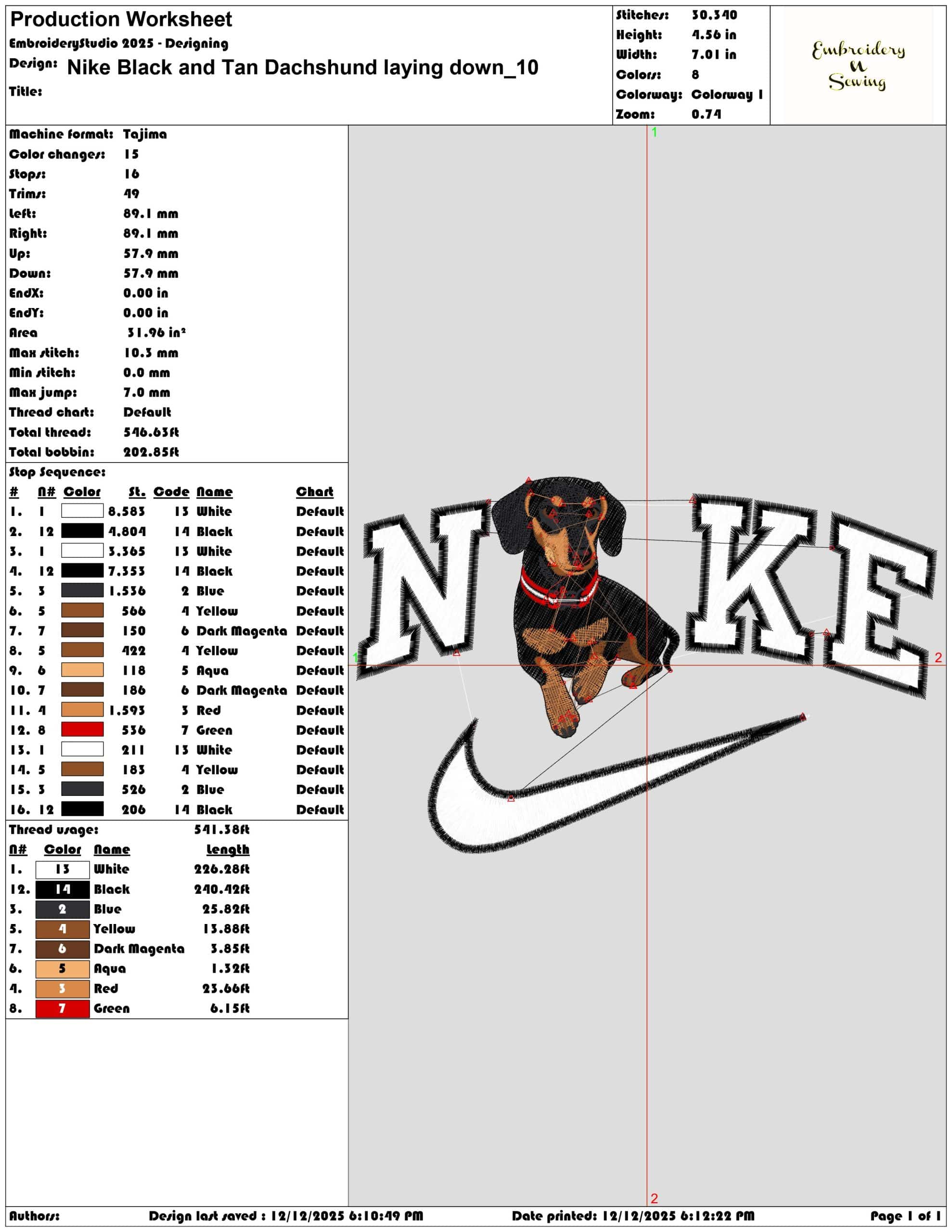 Nike Black and Tan Dachshund laying down - Elegant embroidery design file - instant download — view 3