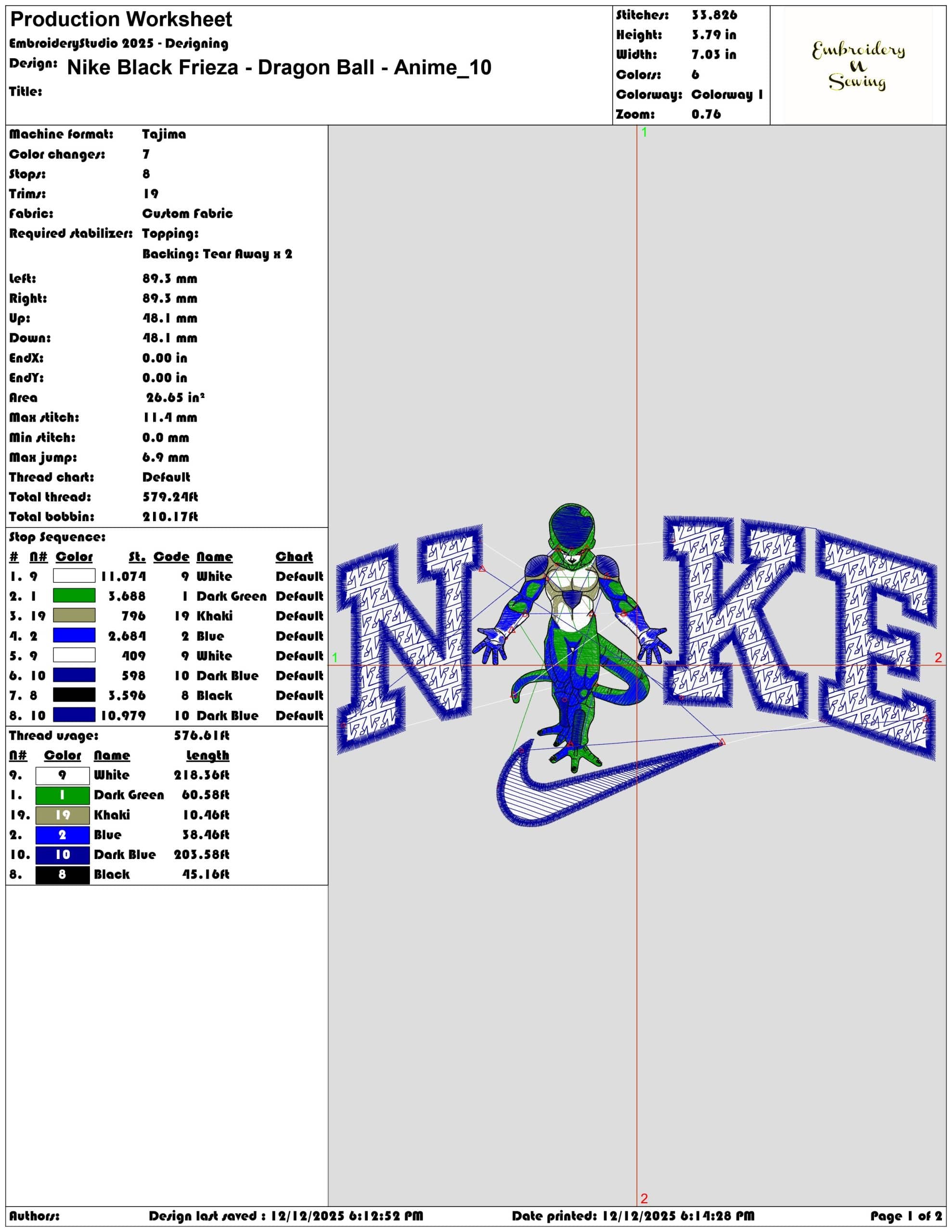 Nike Black Frieza Dragon Ball Anime - Elegant embroidery design file - instant download — view 3