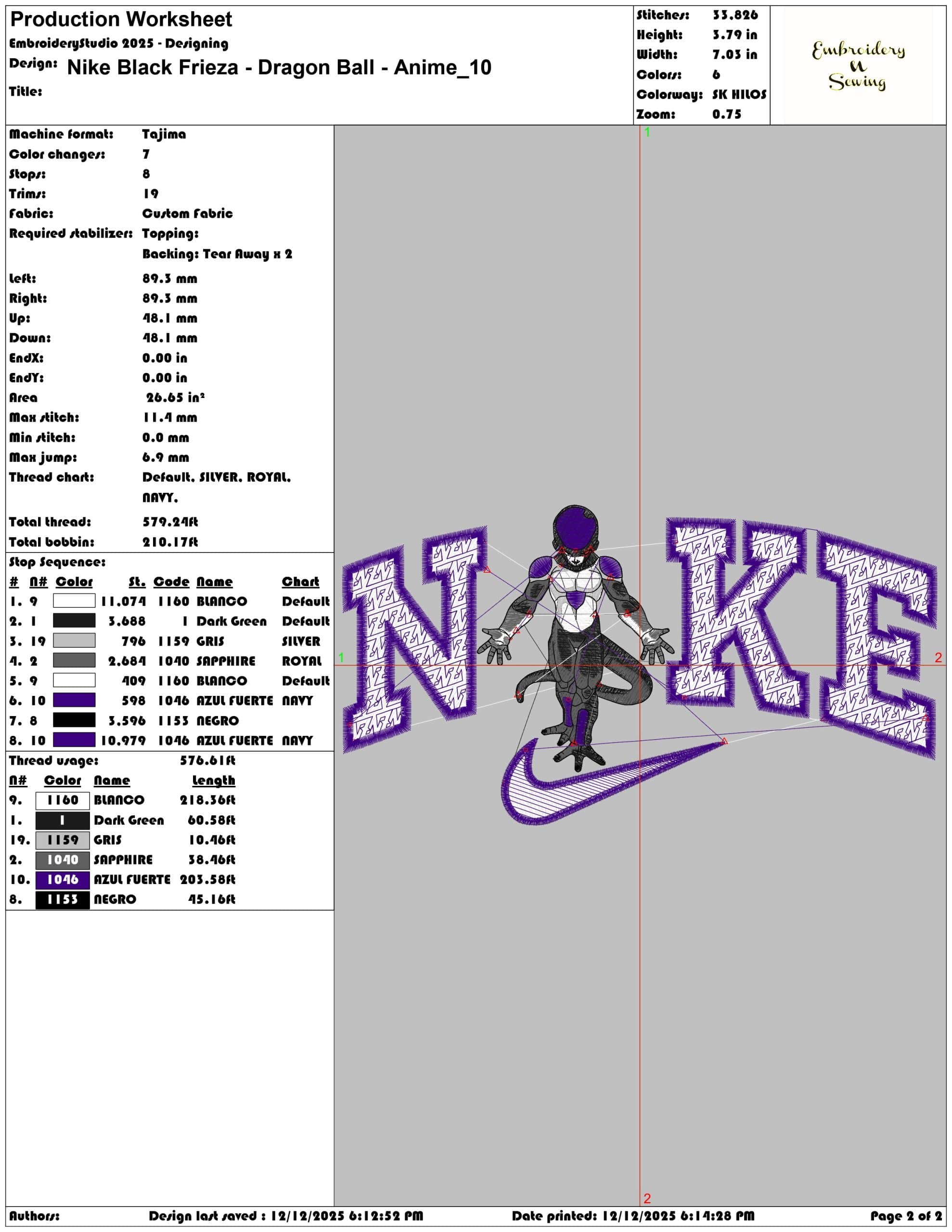 Nike Black Frieza Dragon Ball Anime - Elegant embroidery design file - instant download — view 4