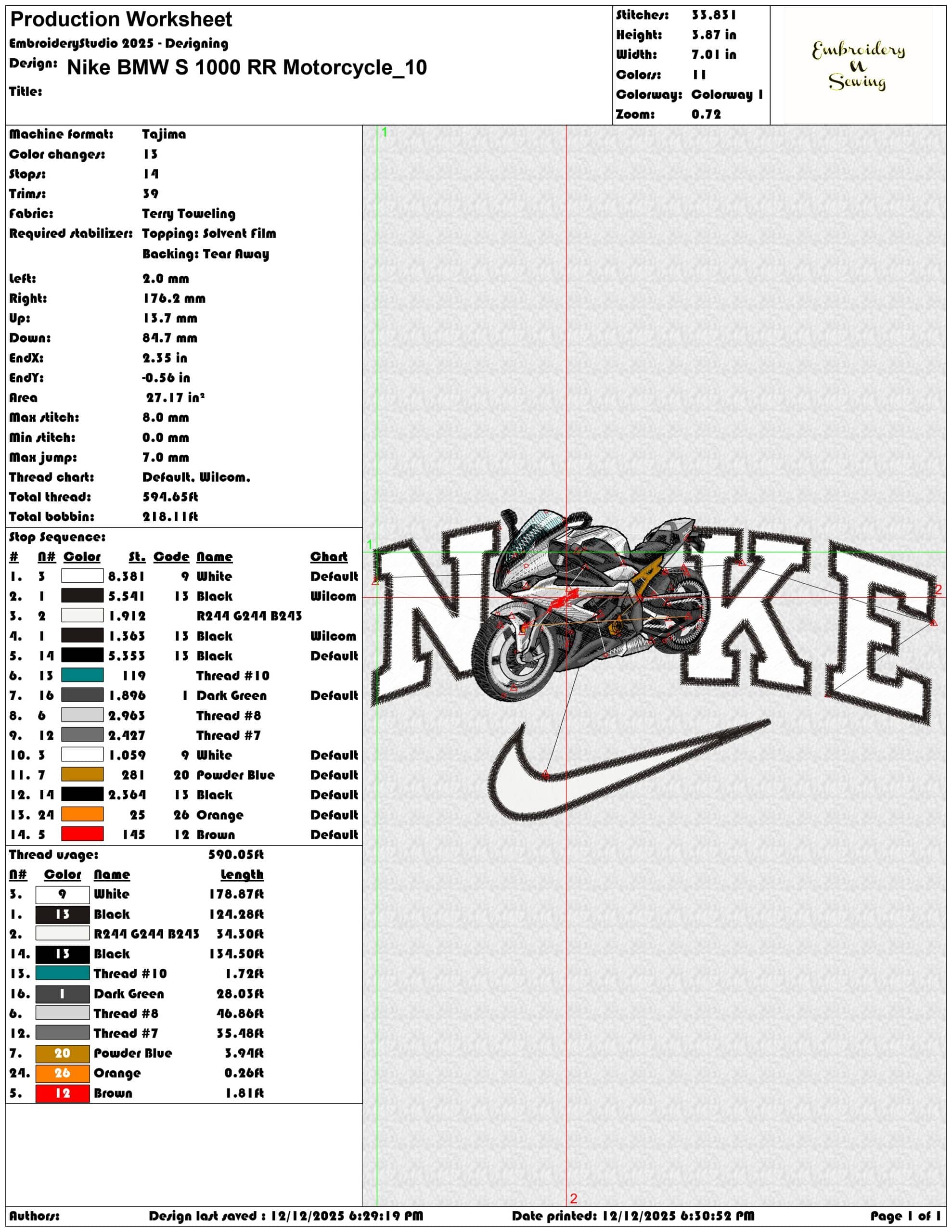 Nike BMW S 1000 RR Motorcycle- Elegant embroidery design file - instant download — view 3