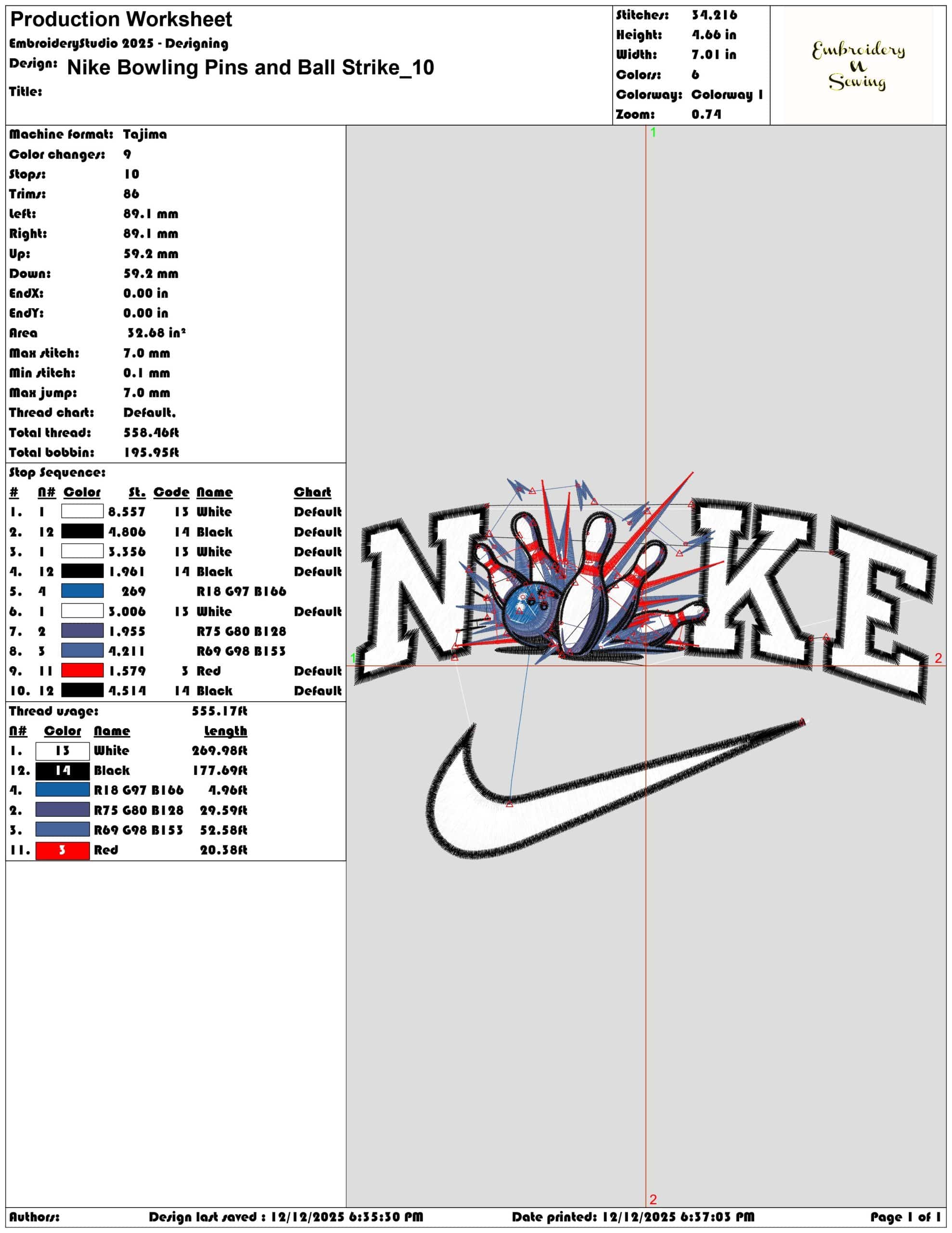 Nike Bowling Pins and Ball Strike- Elegant embroidery design file - instant download — view 3