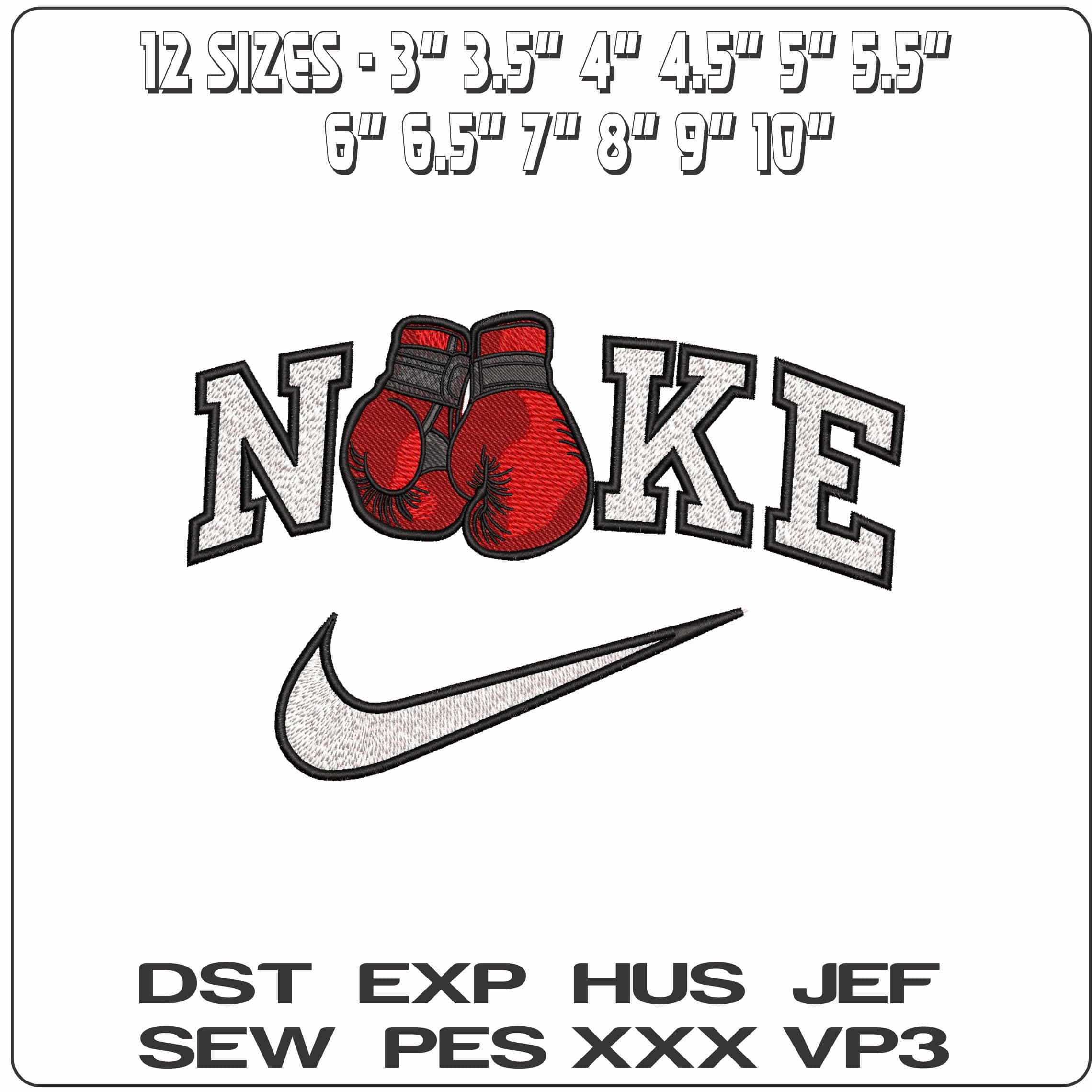Nike Boxing Gloves- Elegant embroidery design file - instant download — view 2