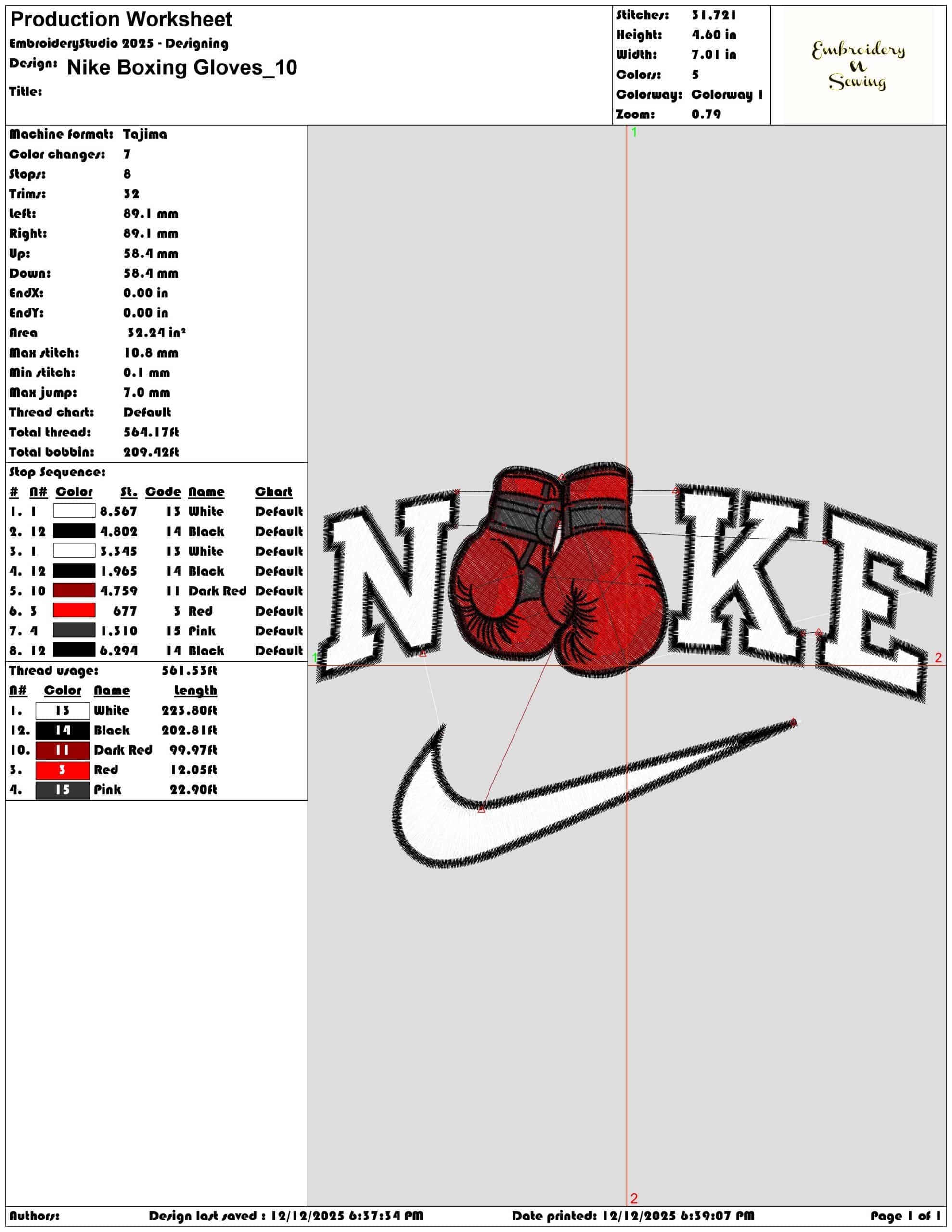 Nike Boxing Gloves- Elegant embroidery design file - instant download — view 3