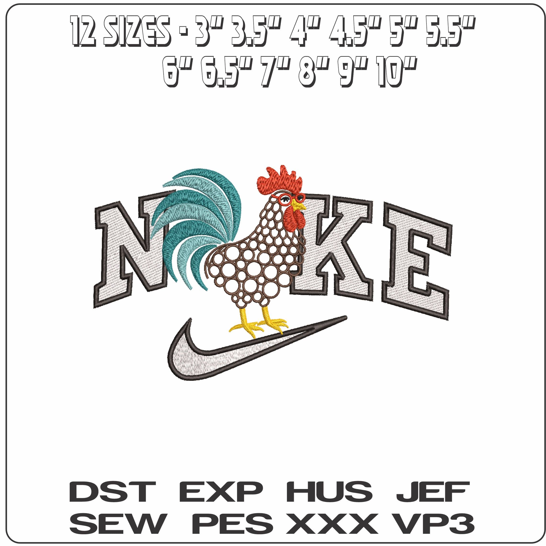 Nike Bubbly body chicken with Glasses- Elegant embroidery design file - instant download — view 2