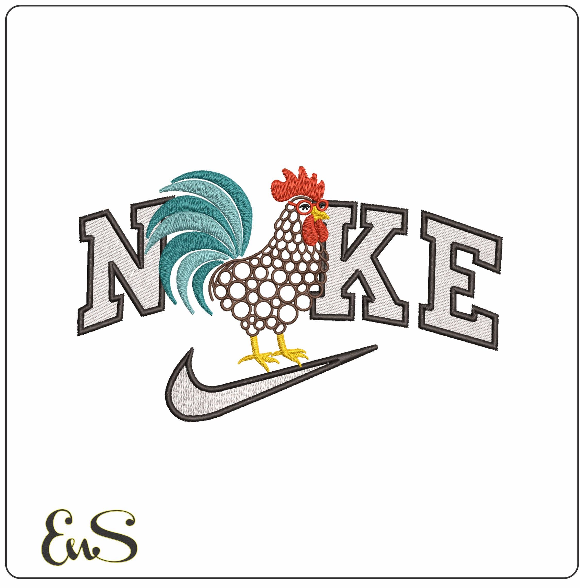 Nike Bubbly body chicken with Glasses- Elegant embroidery design file - instant download