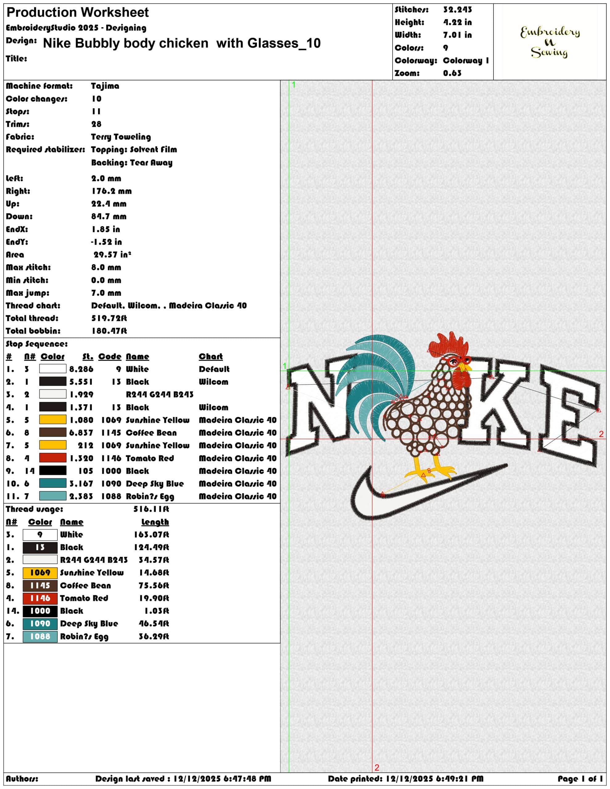 Nike Bubbly body chicken with Glasses- Elegant embroidery design file - instant download — view 3