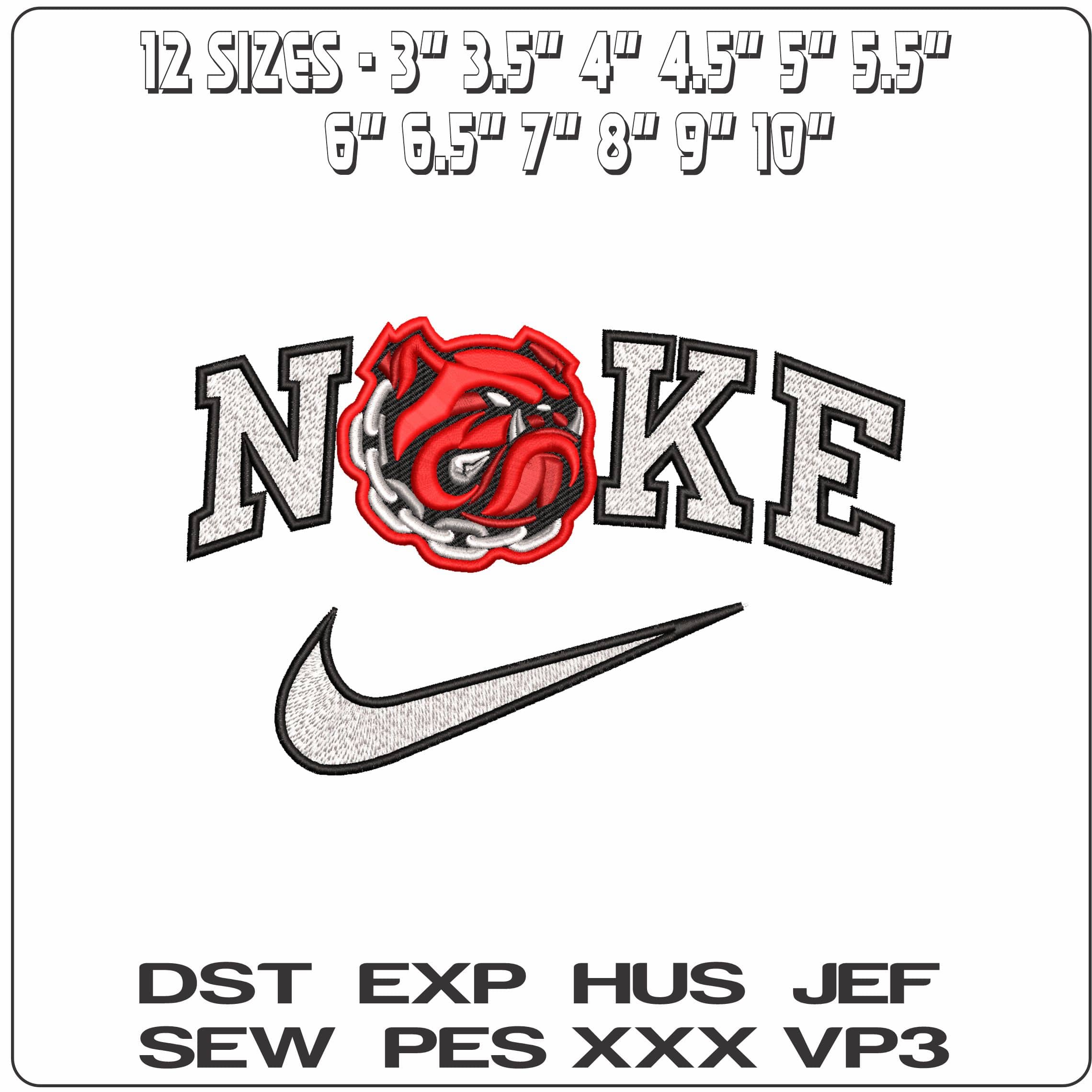 Nike Bulldog 3D Puff- Elegant embroidery design file - instant download — view 2