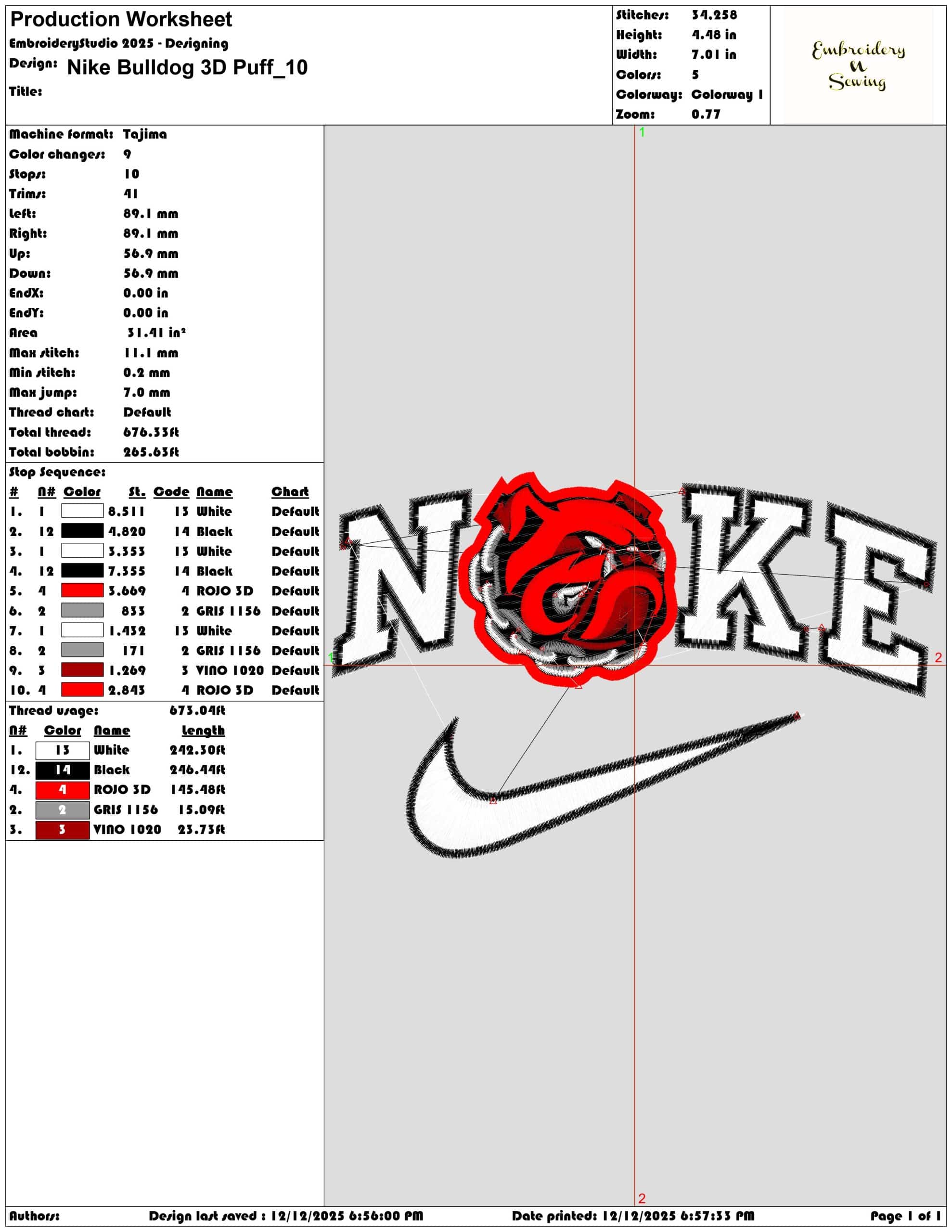 Nike Bulldog 3D Puff- Elegant embroidery design file - instant download — view 3