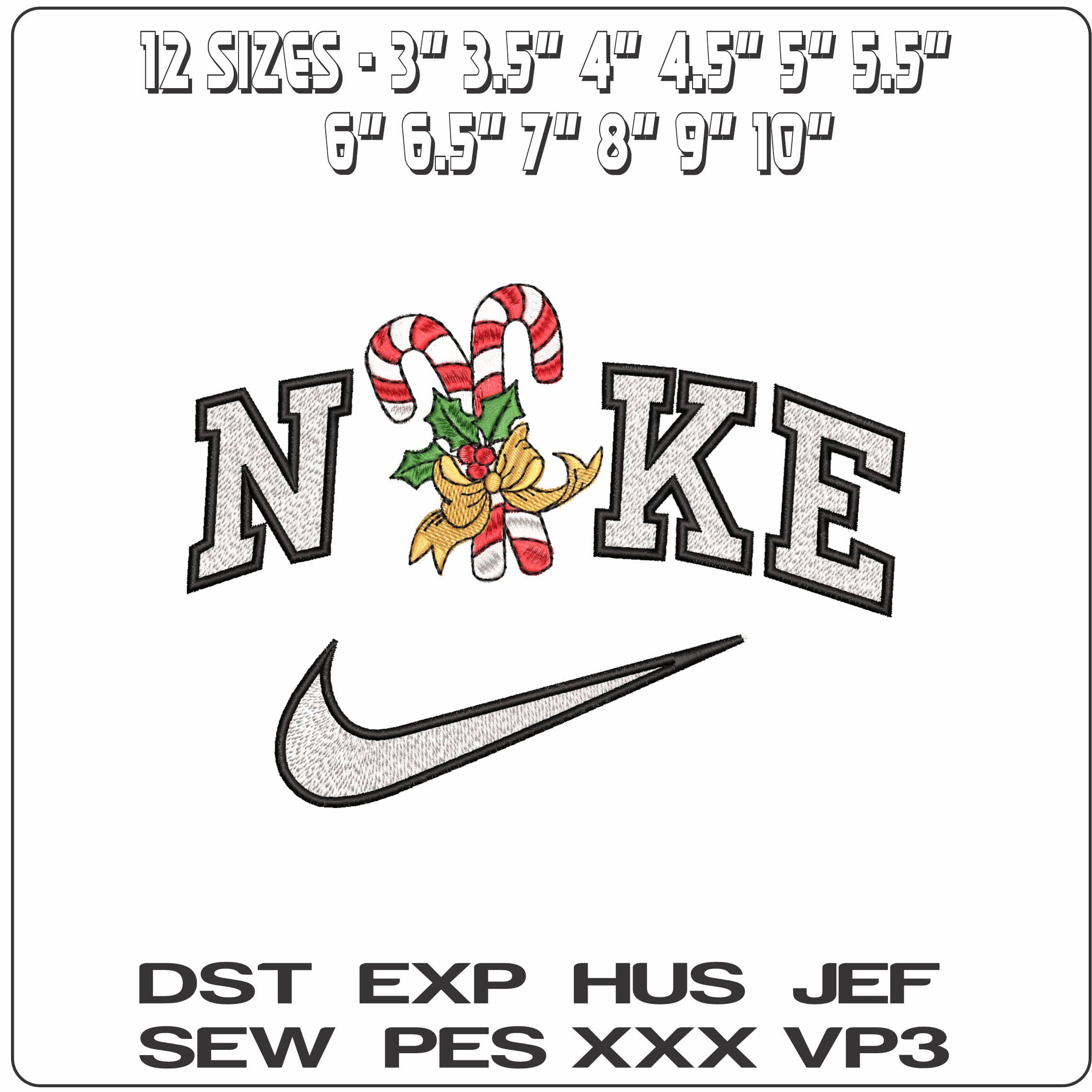Nike Candy Canes with Bows- Elegant embroidery design file - instant download — view 2