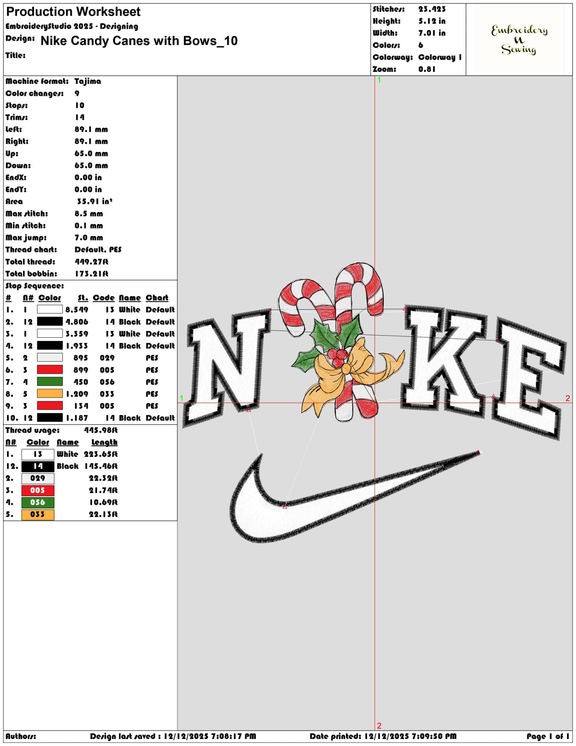 Nike Candy Canes with Bows- Elegant embroidery design file - instant download — view 3