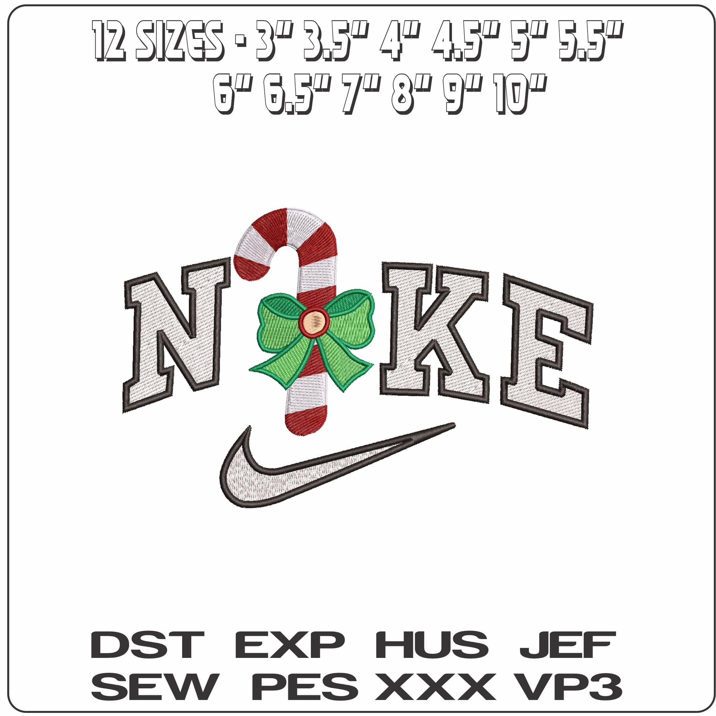 Nike Cane Christmas Bow- Elegant embroidery design file - instant download — view 2