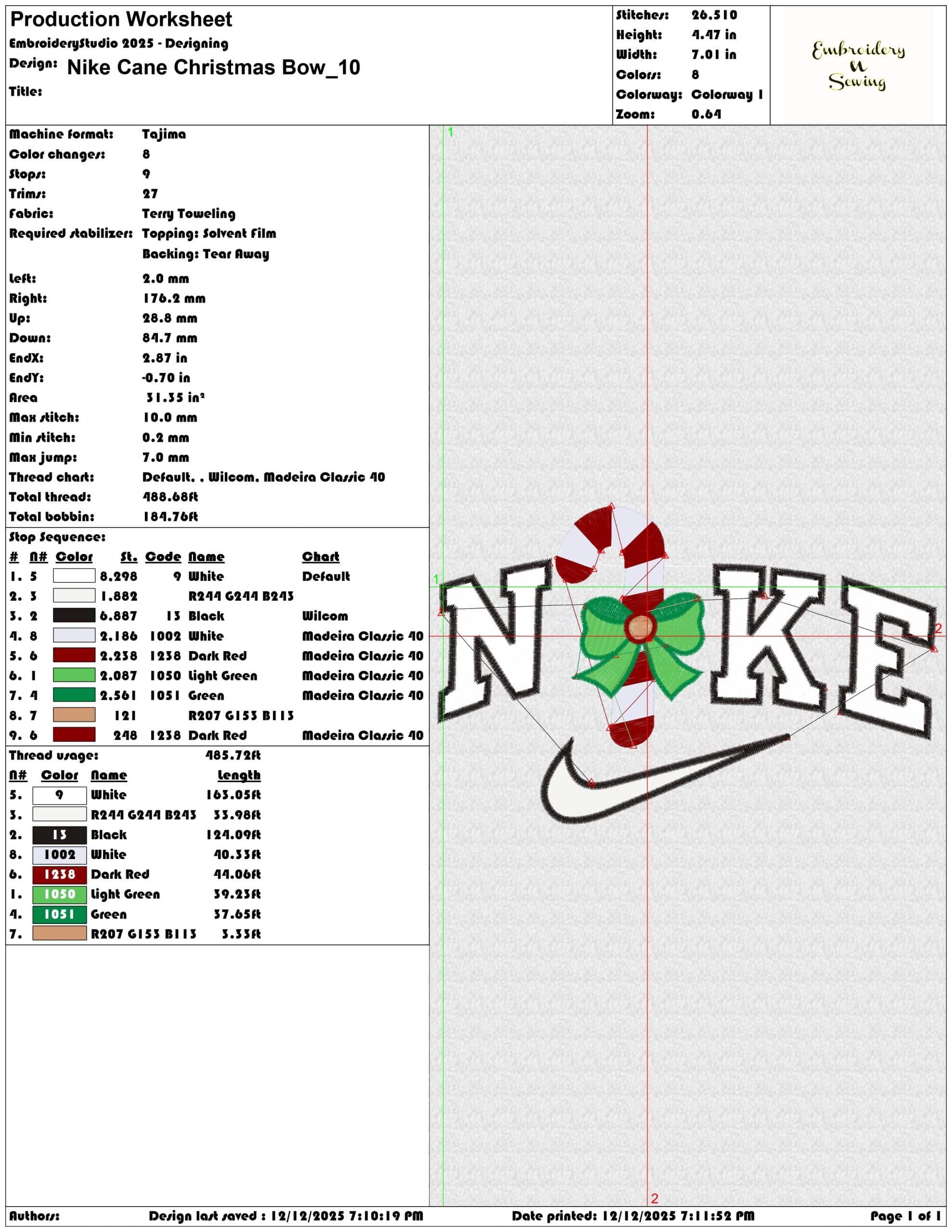 Nike Cane Christmas Bow- Elegant embroidery design file - instant download — view 3