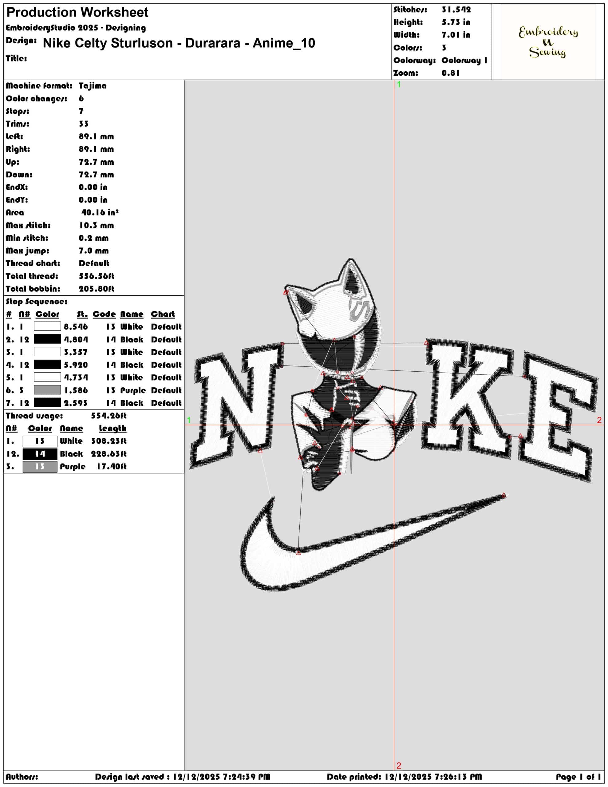 Nike Celty Sturluson Durara Anime- Elegant embroidery design file - instant download — view 3