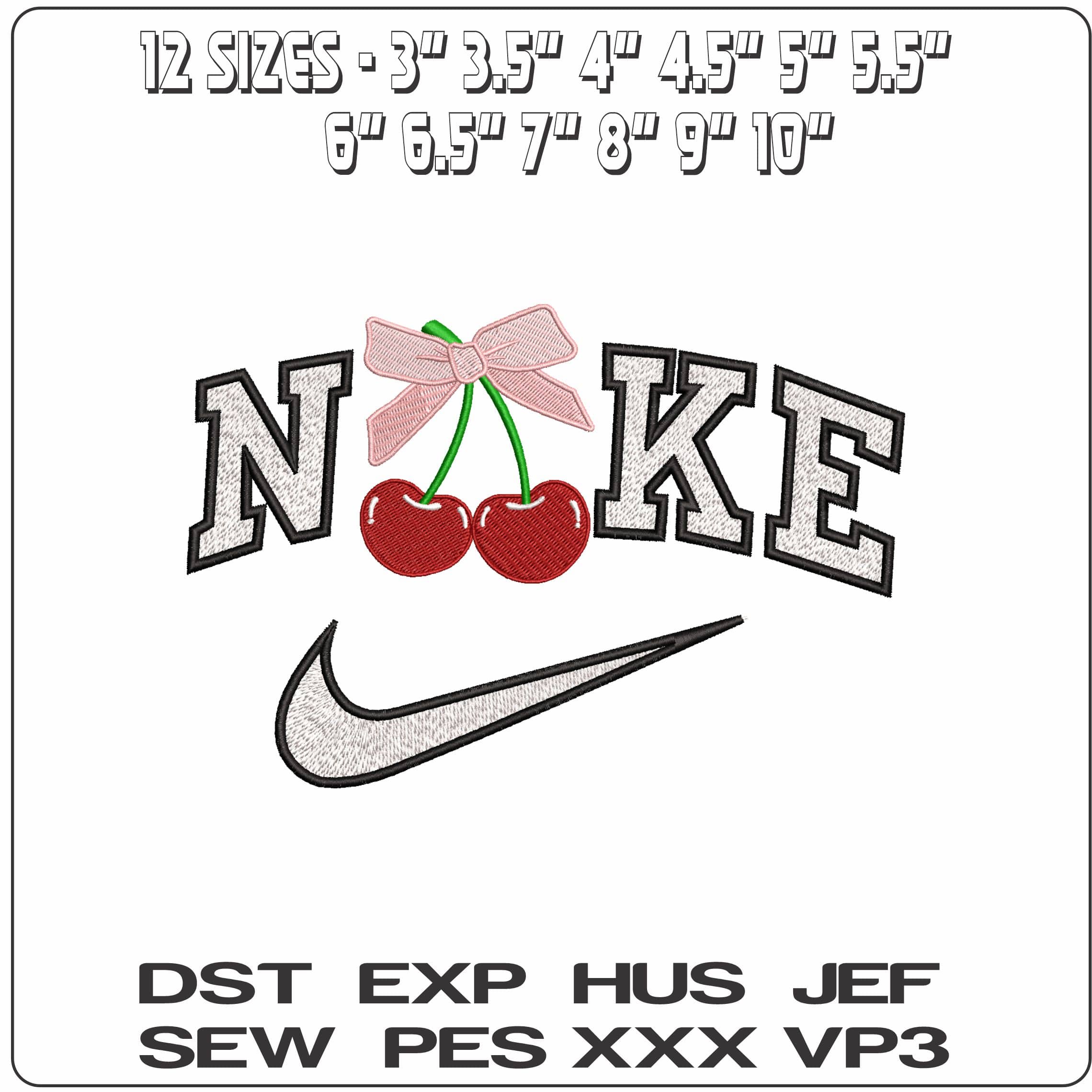 Nike Cherries with a Bow- Elegant embroidery design file - instant download — view 2