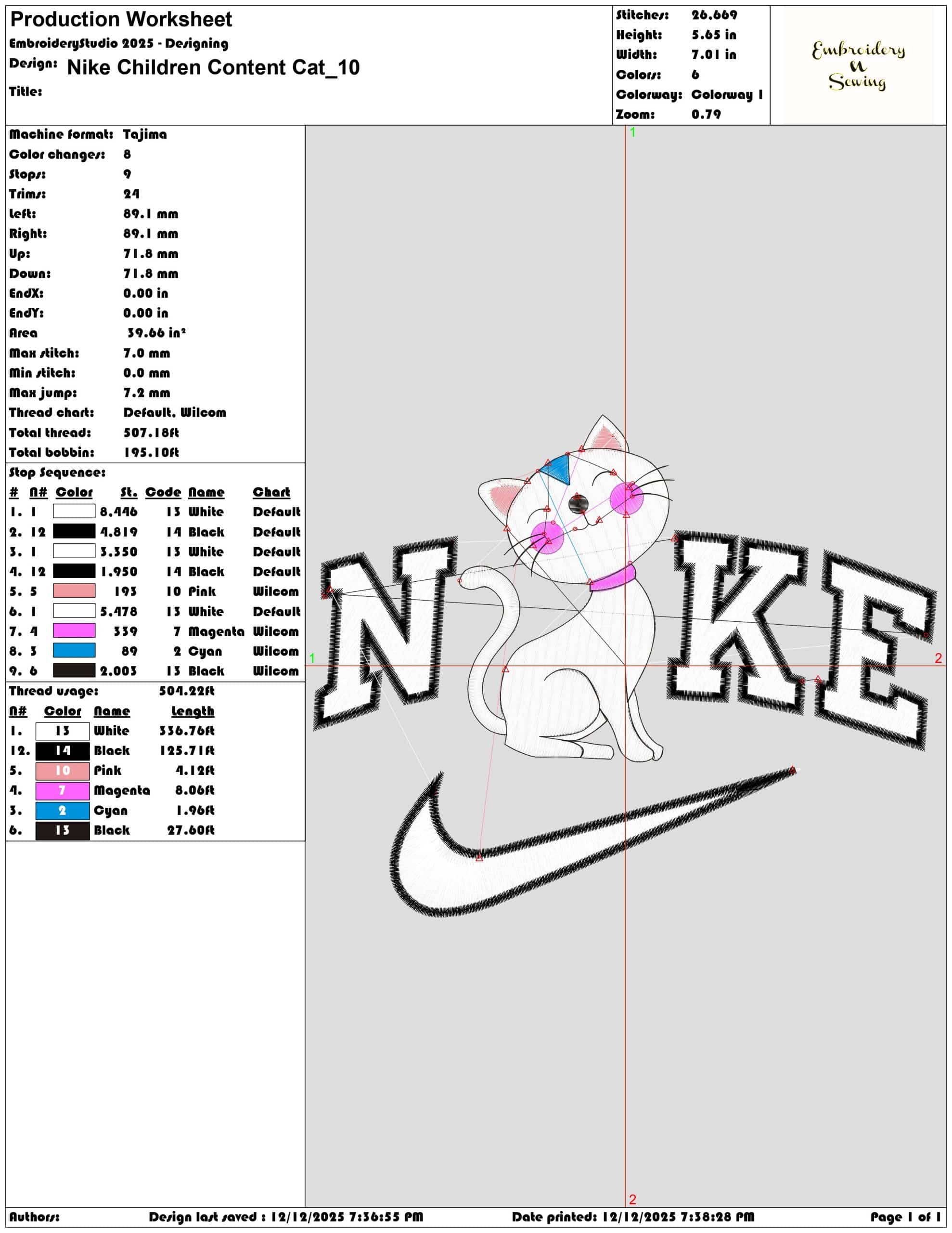 Nike Children Content Cat- Elegant embroidery design file - instant download — view 3