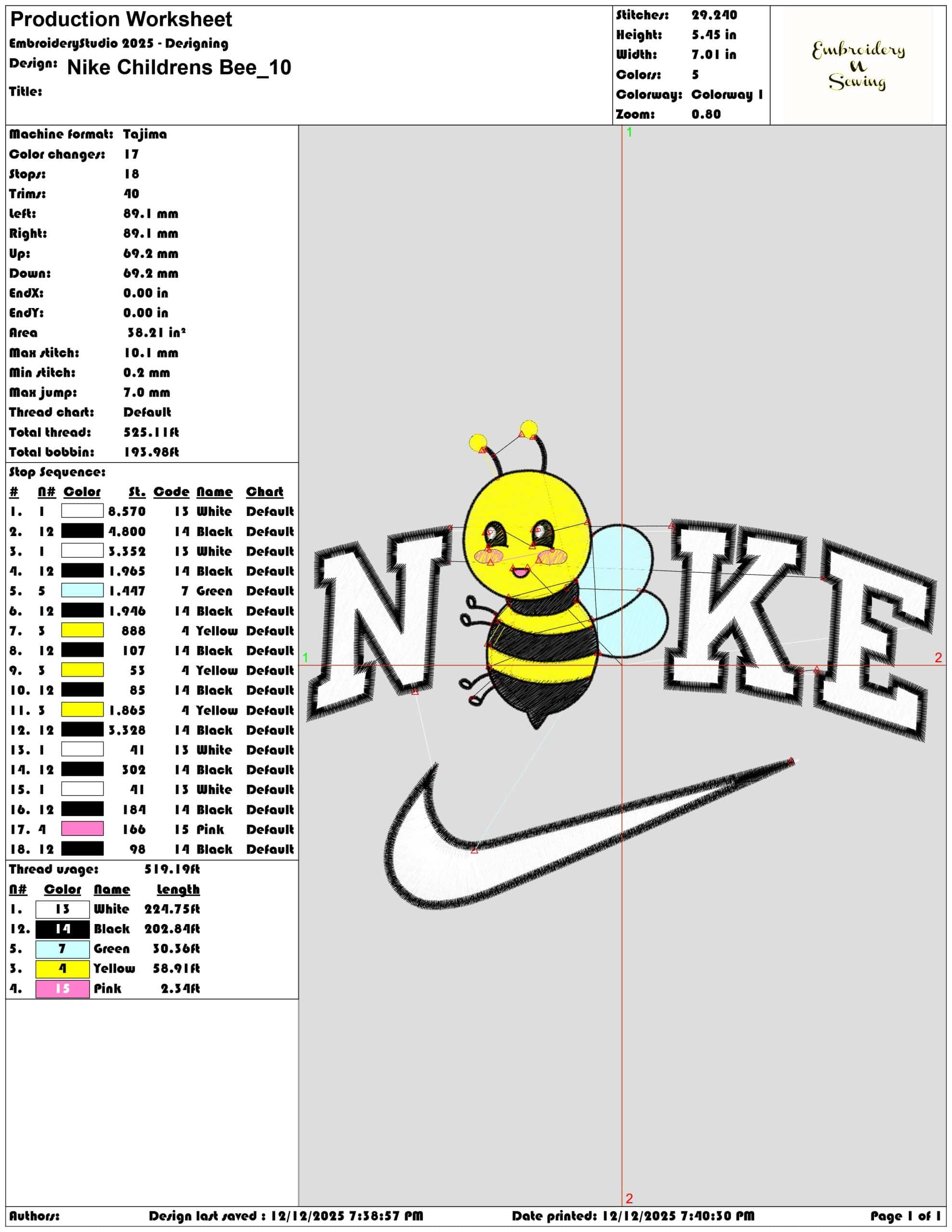 Nike Childrens Bee- Elegant embroidery design file - instant download — view 3
