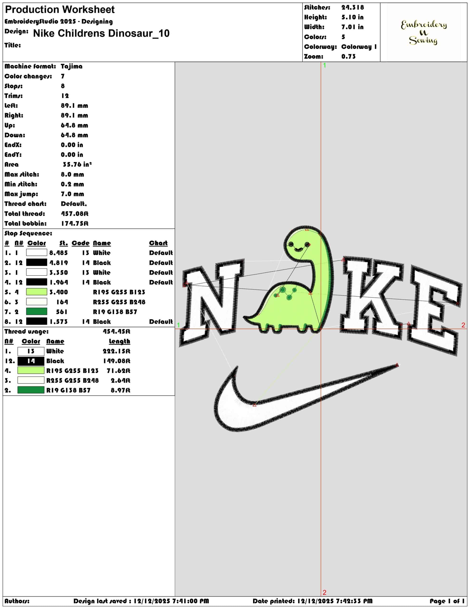 Nike Childrens Dinosaur- Elegant embroidery design file - instant download — view 3