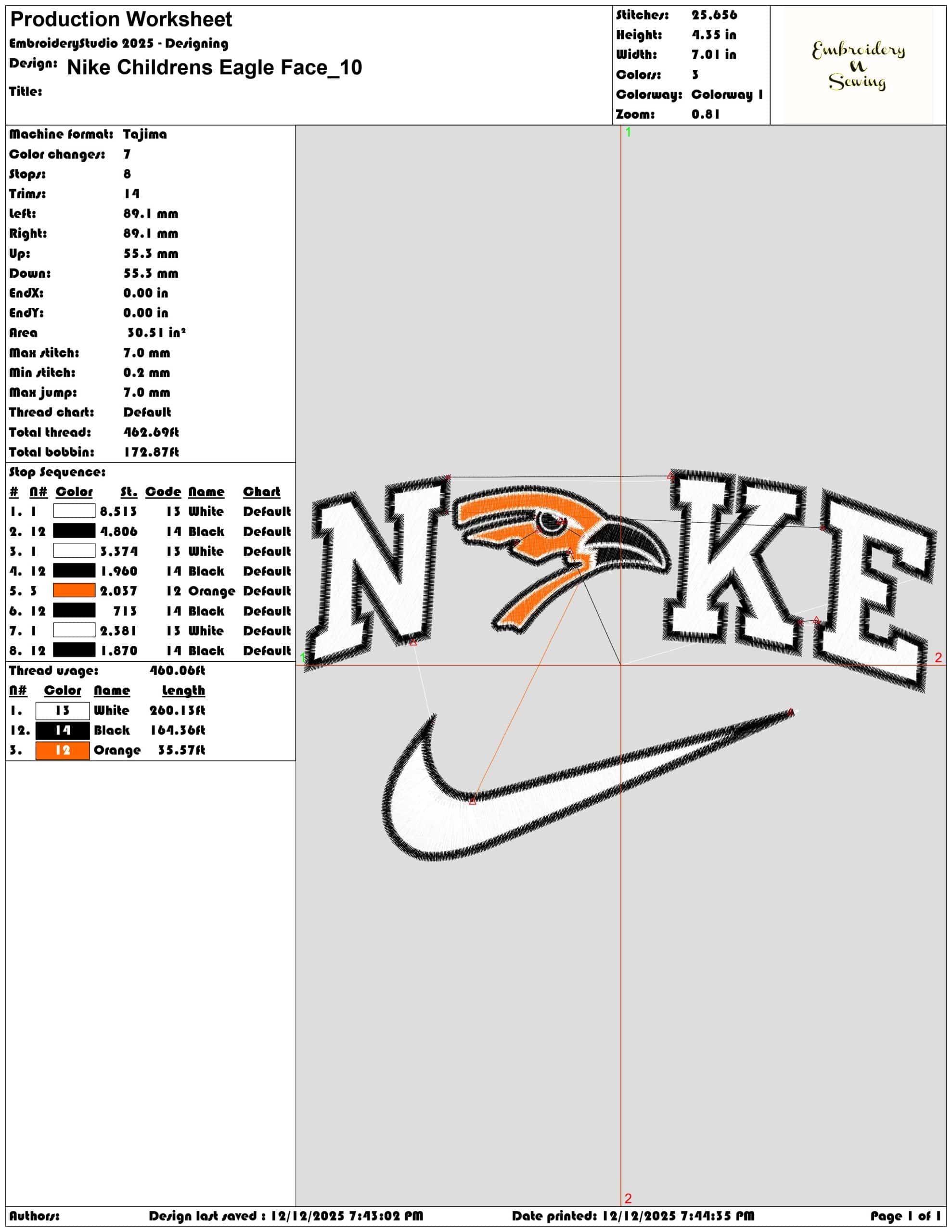 Nike Childrens Eagle Face- Elegant embroidery design file - instant download — view 3