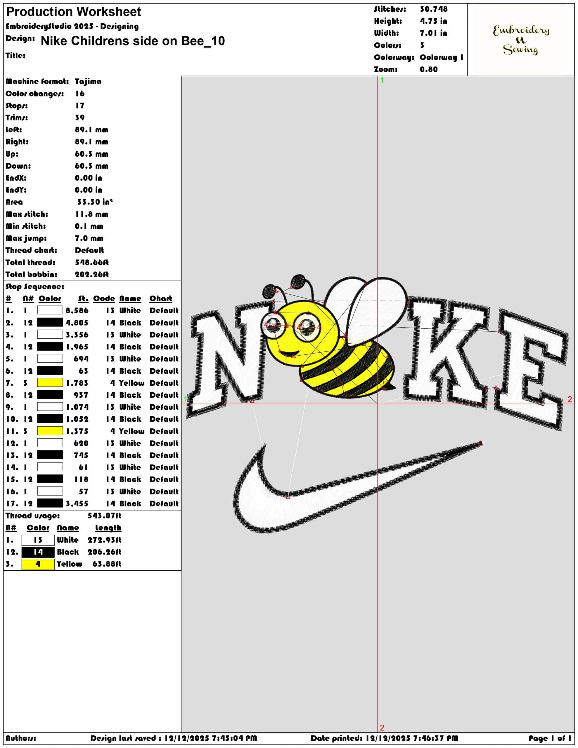 Nike Childrens side on Bee- Elegant embroidery design file - instant download — view 3
