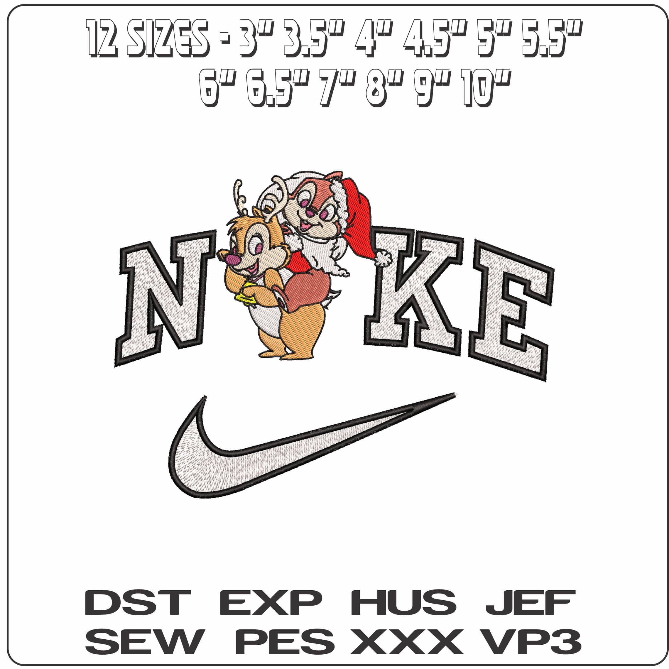 Nike Chip and Dale as Reindeer and Santa- Elegant embroidery design file - instant download — view 2