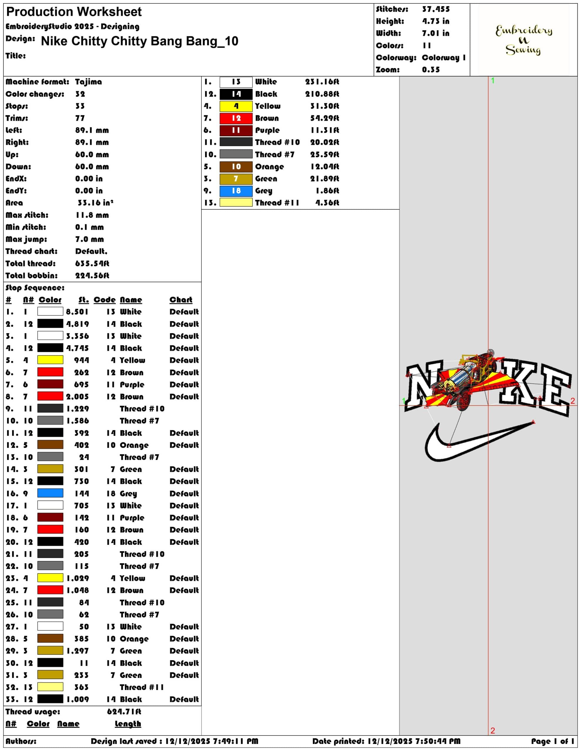 Nike Chitty Chitty Bang Bang- Elegant embroidery design file - instant download — view 3