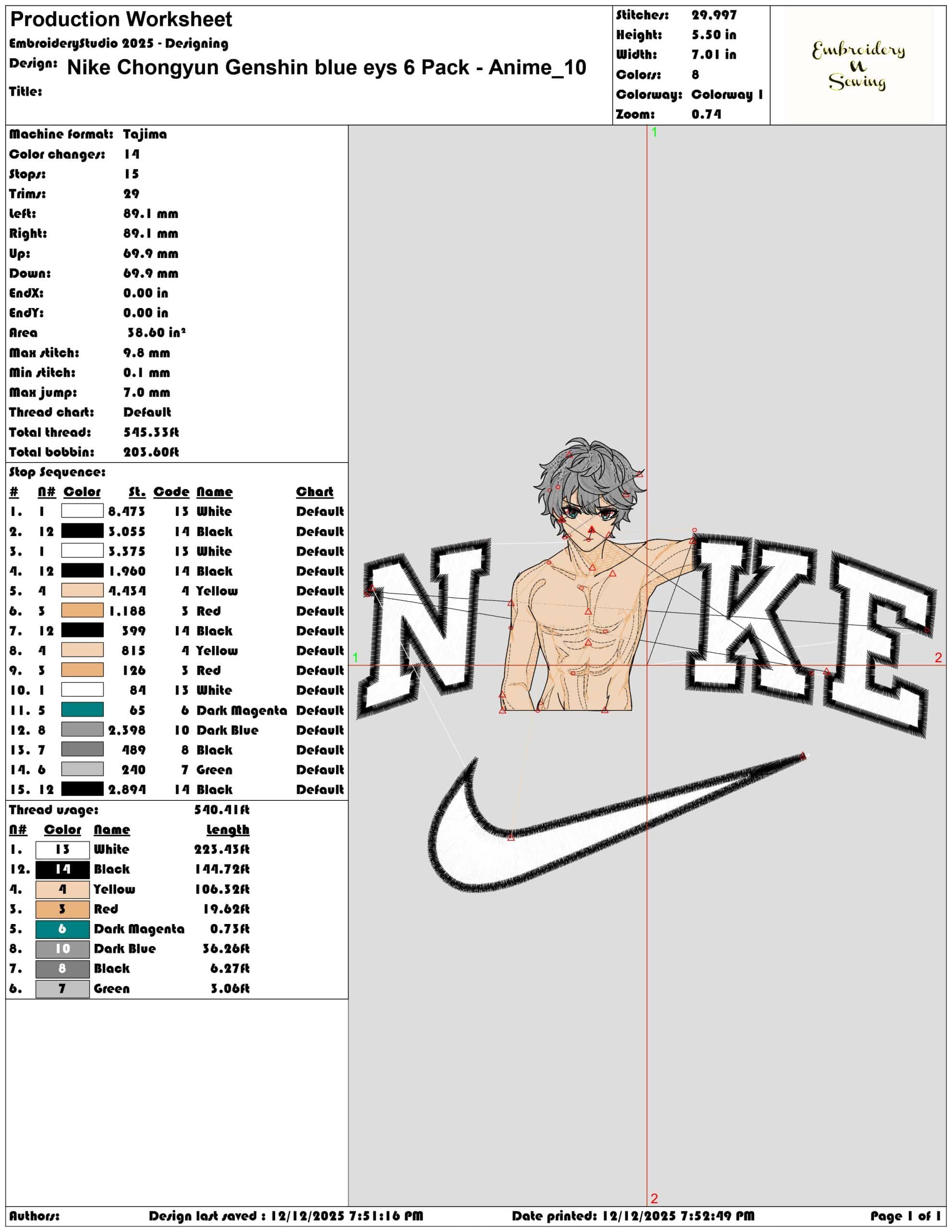 Nike Chongyun Genshin blue eys 6 Pack Anime- Elegant embroidery design file - instant download — view 3